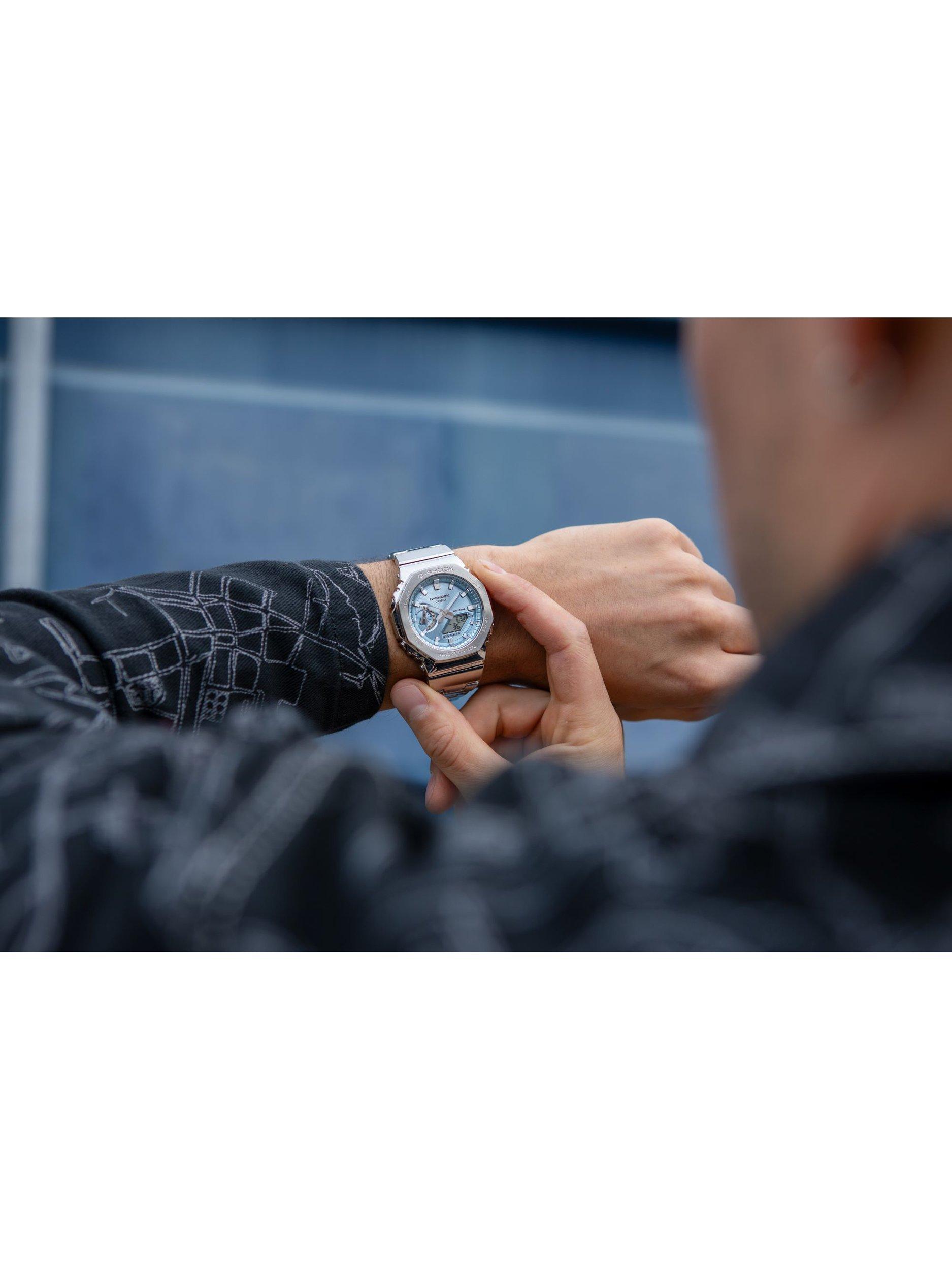 G-SHOCK World Time Bracelet Strap Watch, Silver/Ice Blue