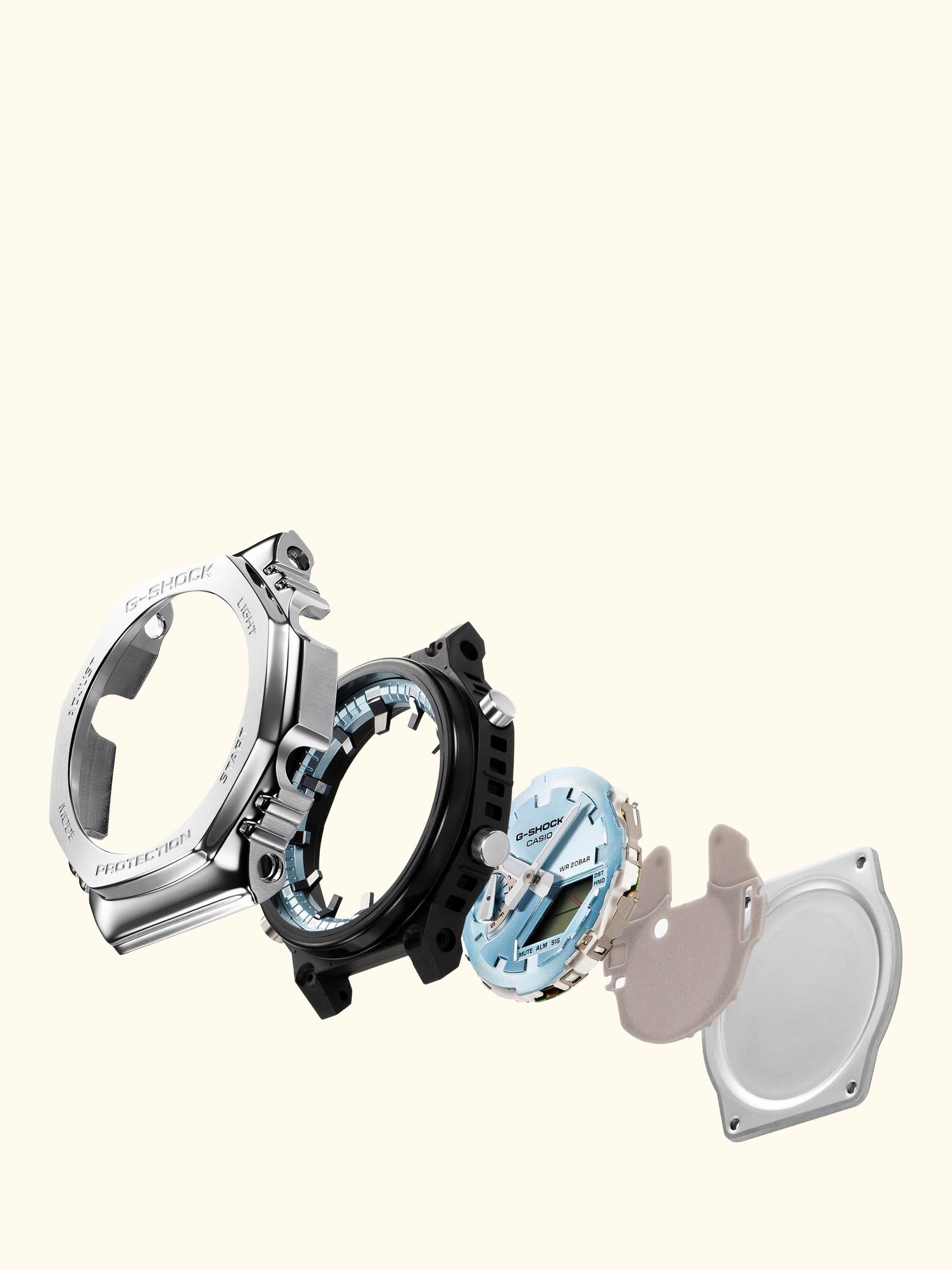 G-SHOCK World Time Bracelet Strap Watch, Silver/Ice Blue