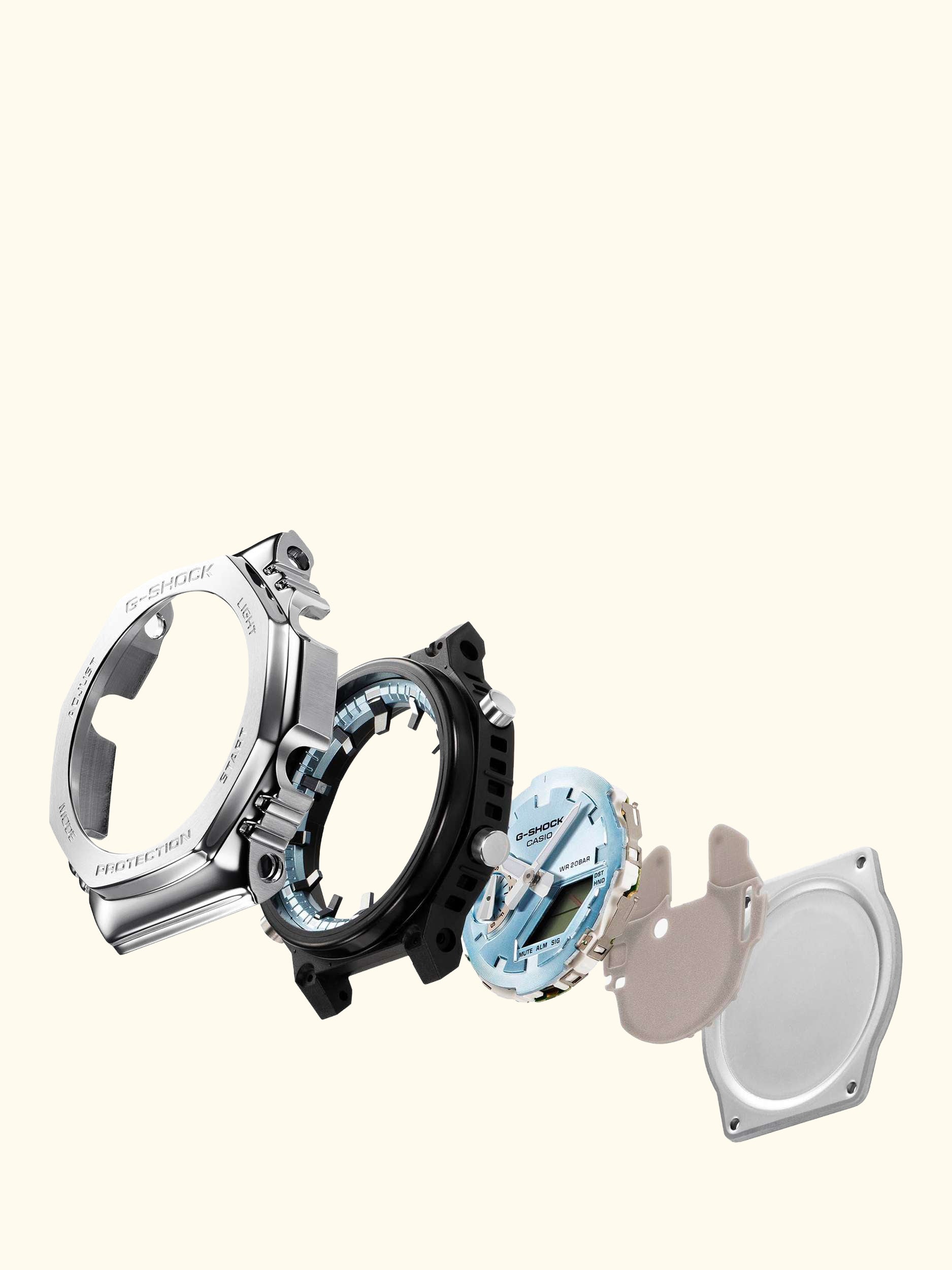 G-SHOCK World Time Bracelet Strap Watch, Silver/Ice Blue