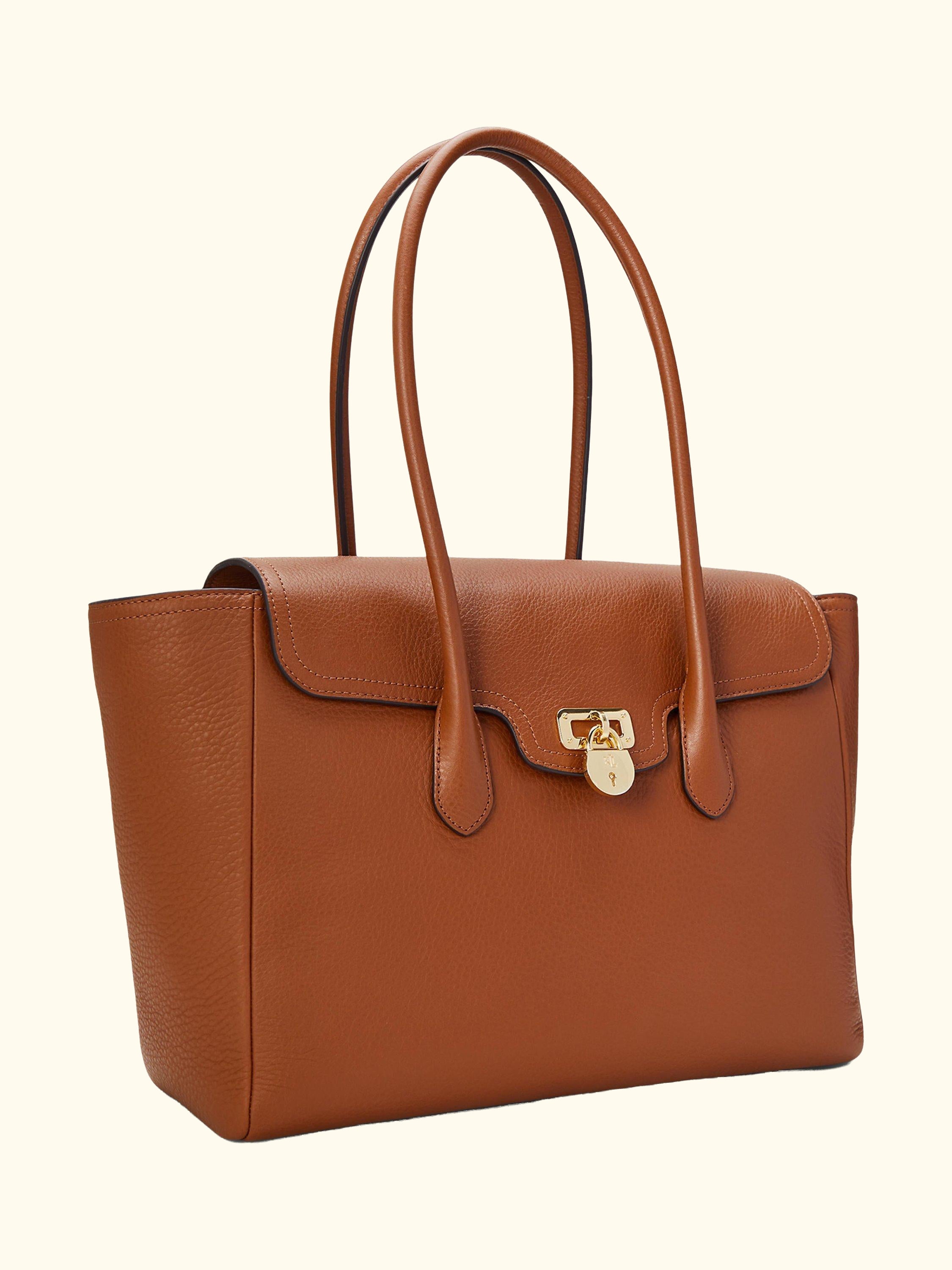 Lauren Ralph Lauren Tanner Large Pebbled Leather Satchel Tote