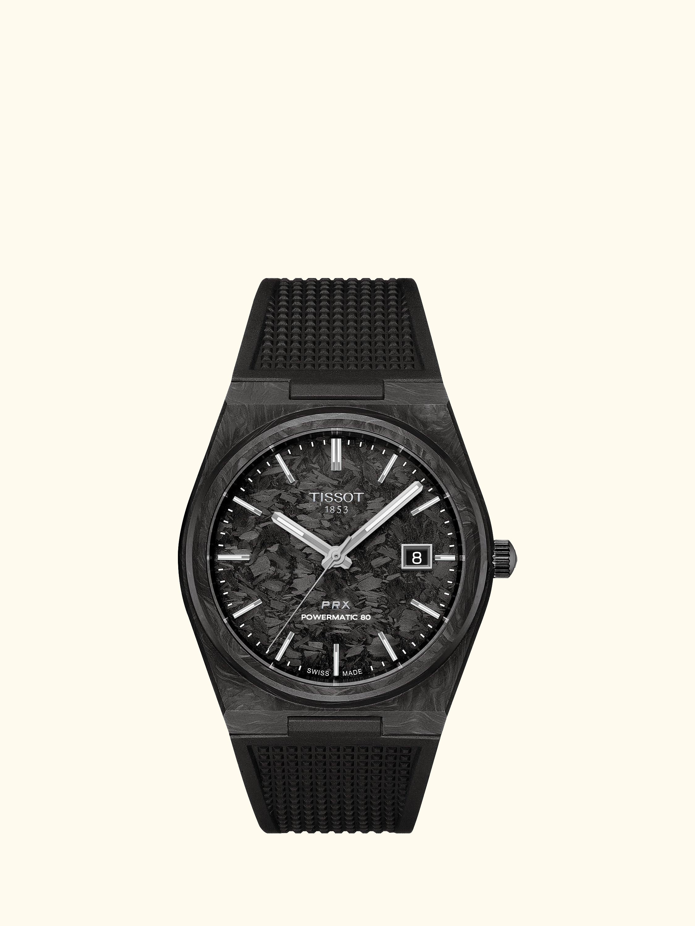 Men's T1379079720100 PRX Powermatic 80 Silicone Strap Watch, Black