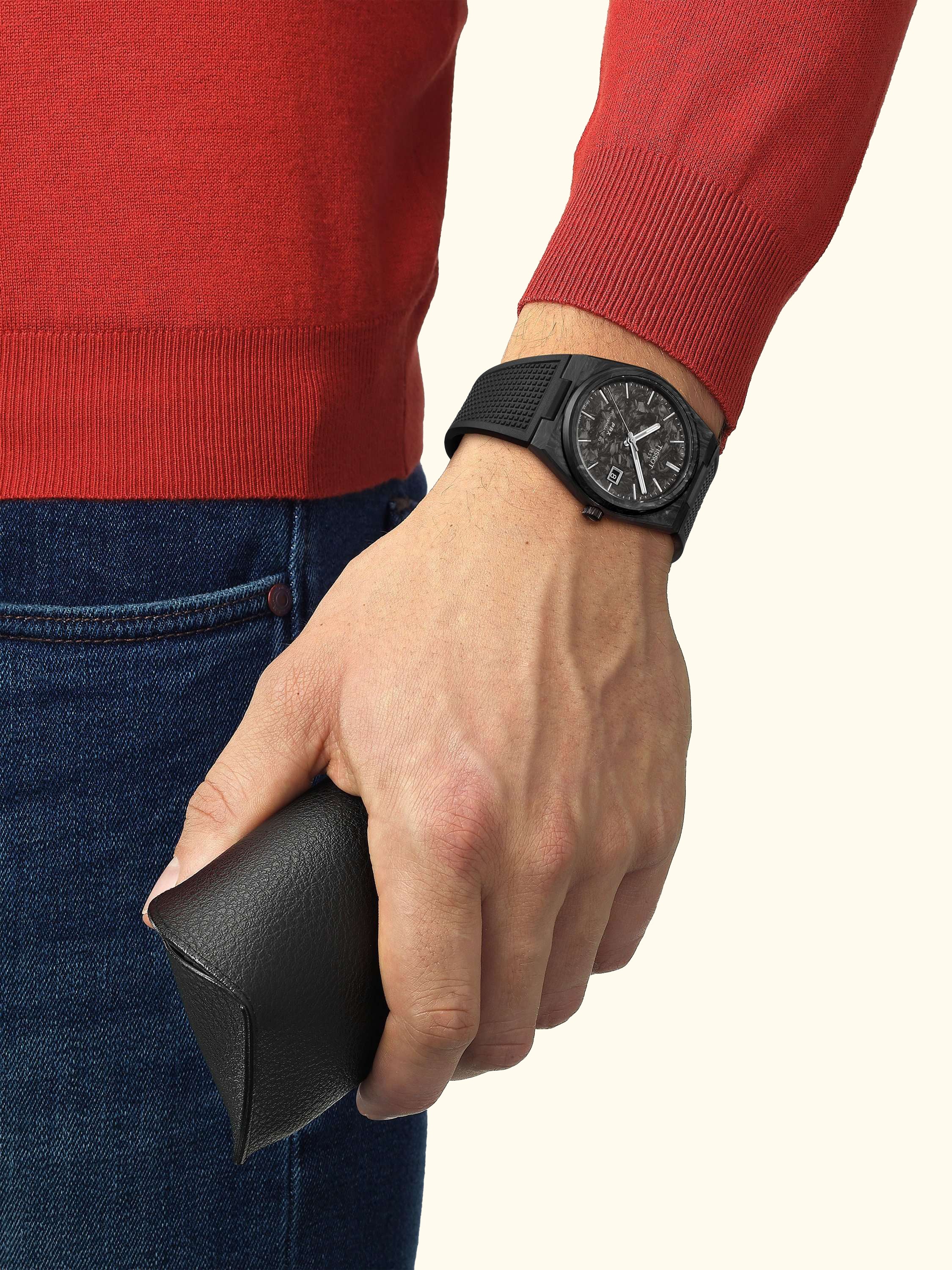 Men's T1379079720100 PRX Powermatic 80 Silicone Strap Watch, Black