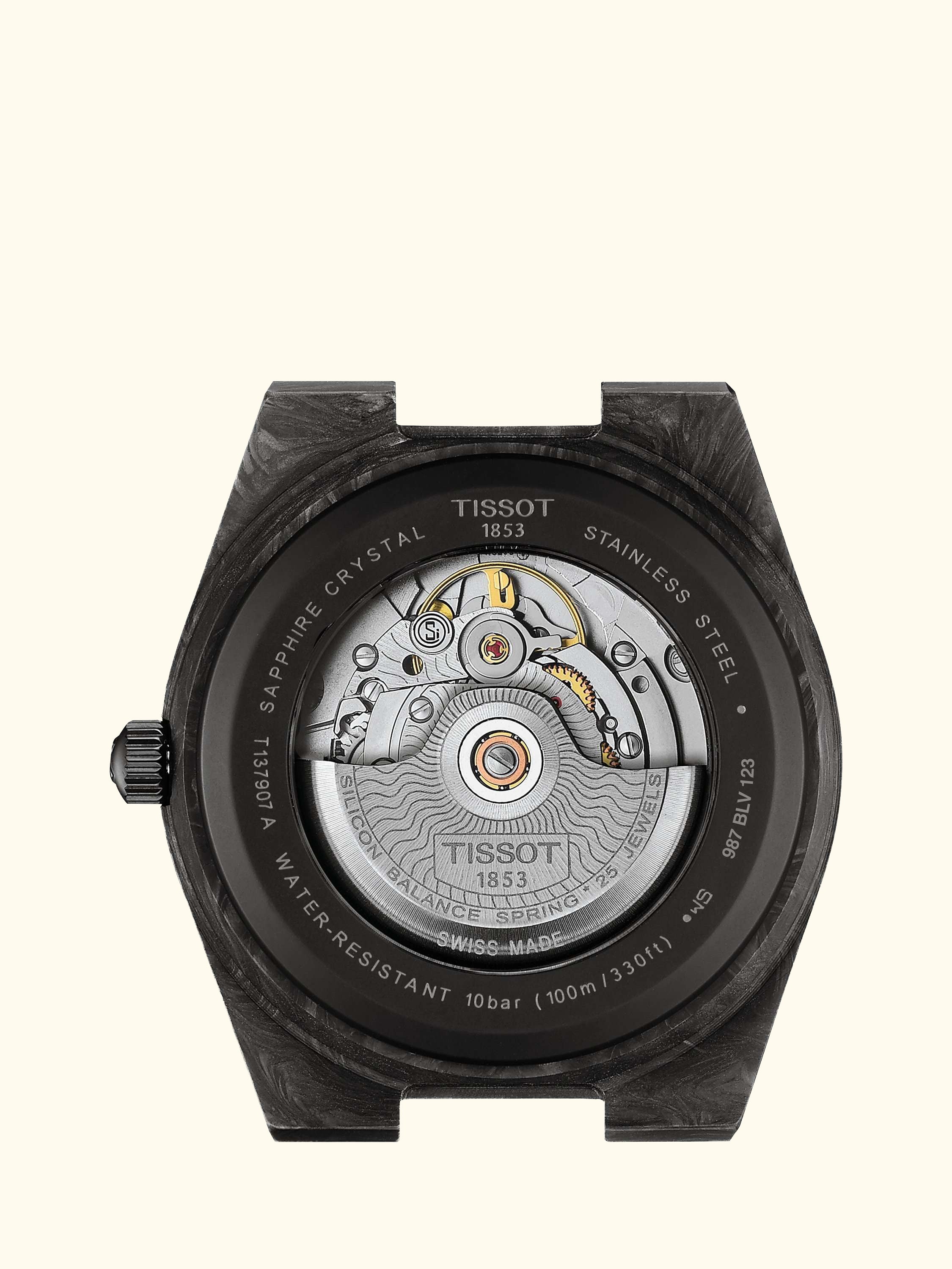 Men's T1379079720100 PRX Powermatic 80 Silicone Strap Watch, Black