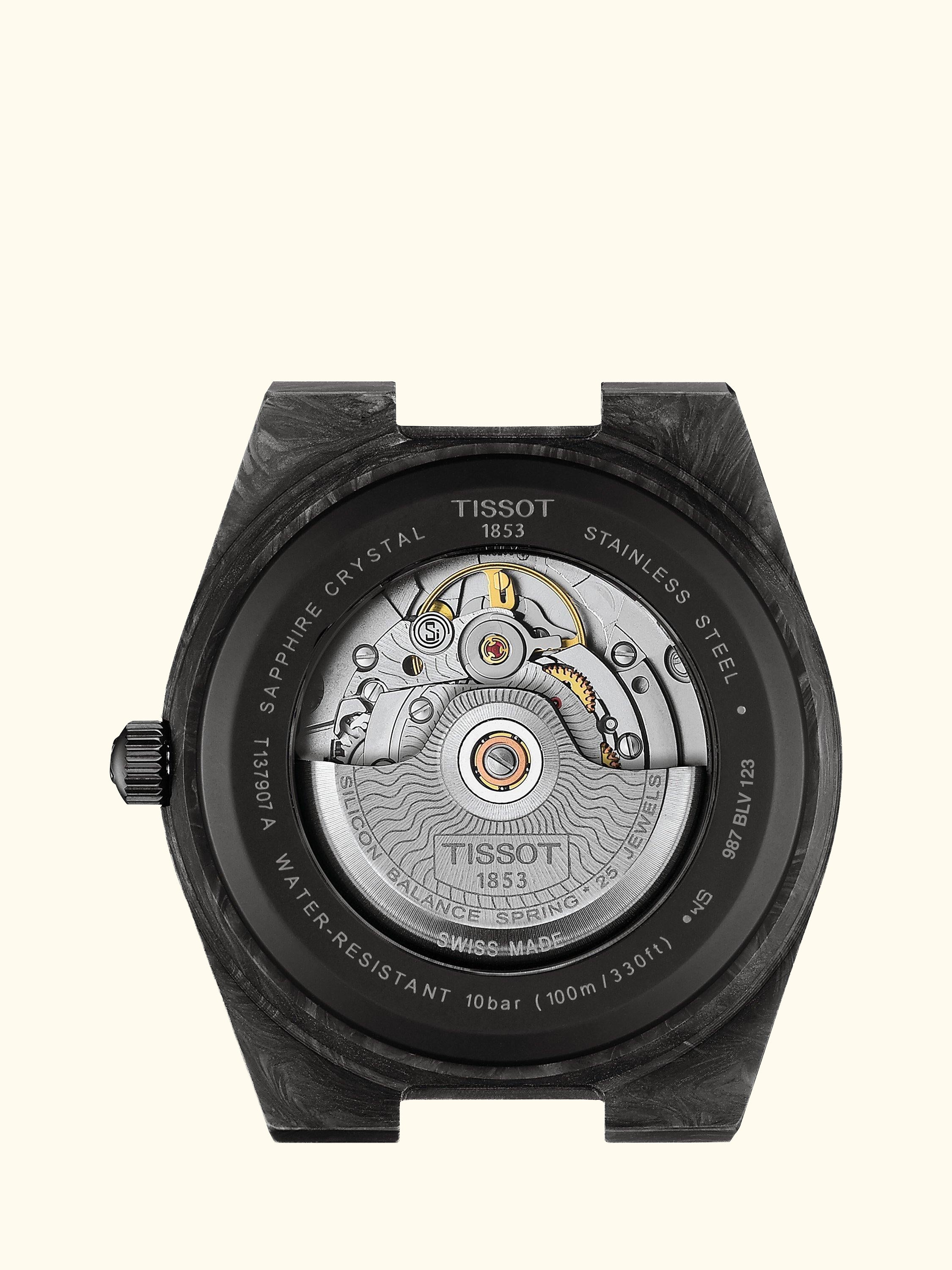 Men's T1379079720100 PRX Powermatic 80 Silicone Strap Watch, Black