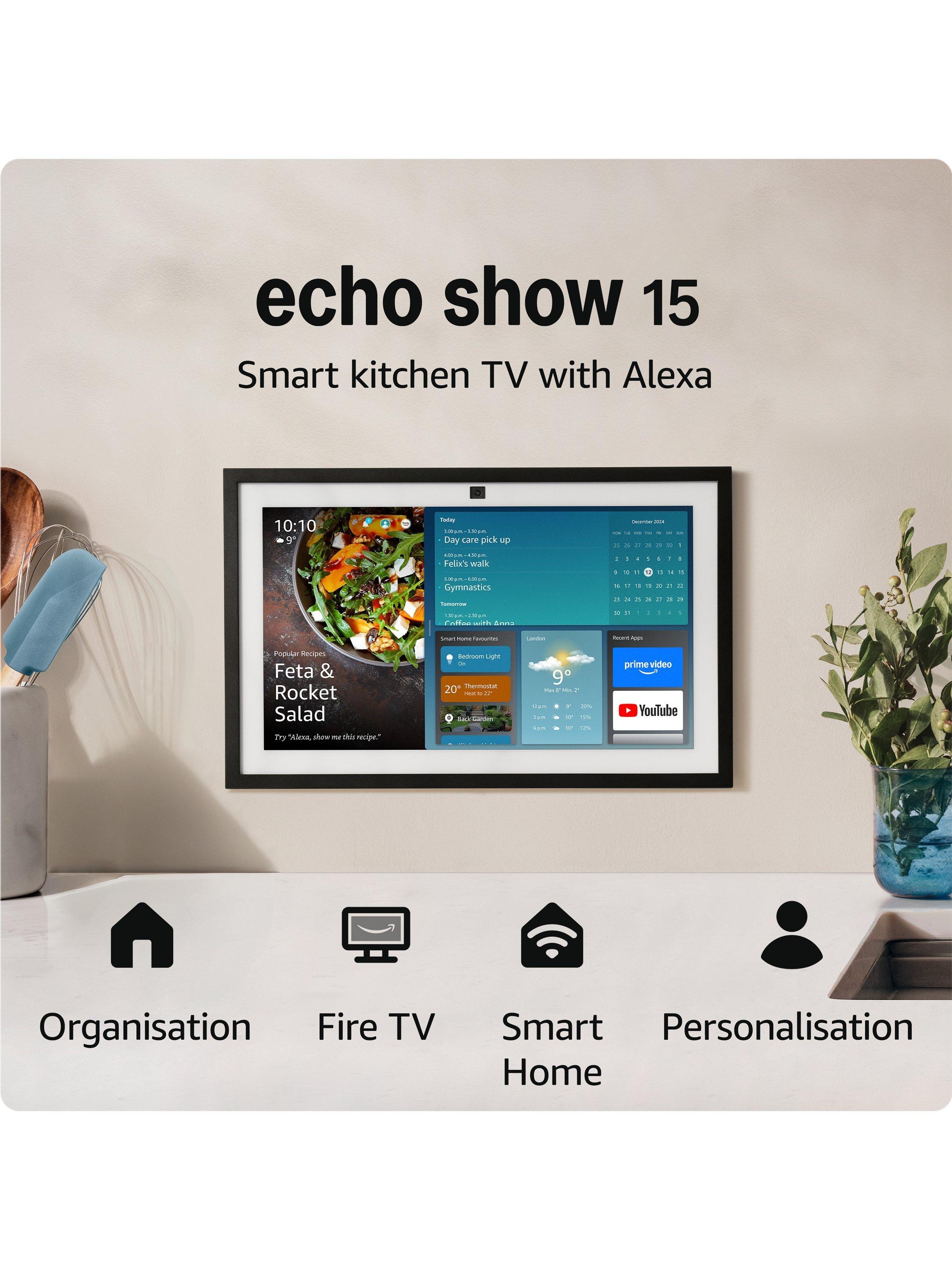 Echo Show 15 (2nd Gen) Smart Speaker with 15.6" Full HD Screen & Alexa Voice Recognition & Control with Alexa Voice Remote, White