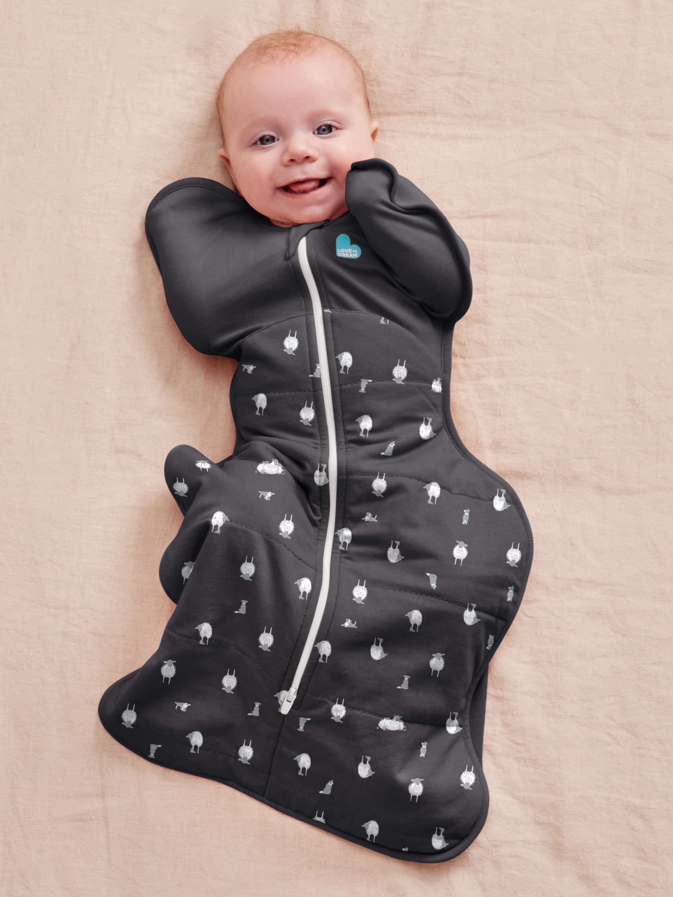 Swaddle Up, Organic Cotton & Merino Wool Baby Sleeping Bag, 2.5Tog, Charcoal