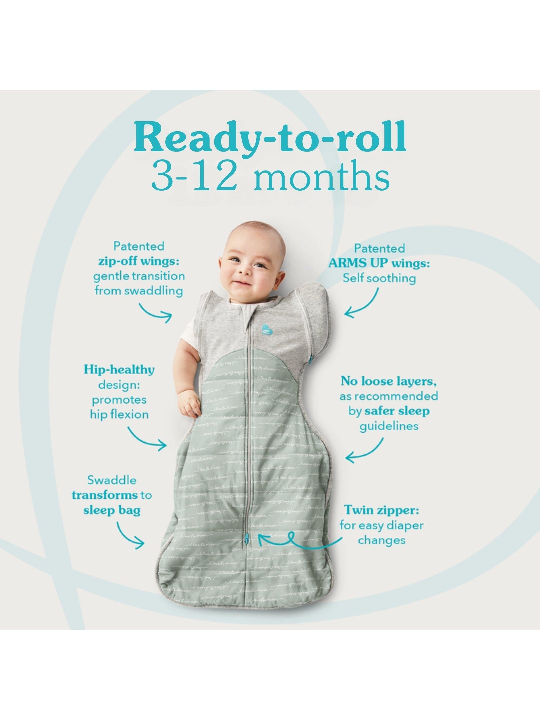 Swaddle Up, Organic Cotton & Merino Wool, Transition Baby Sleeping Bag, 2.5 Tog Charcoal
