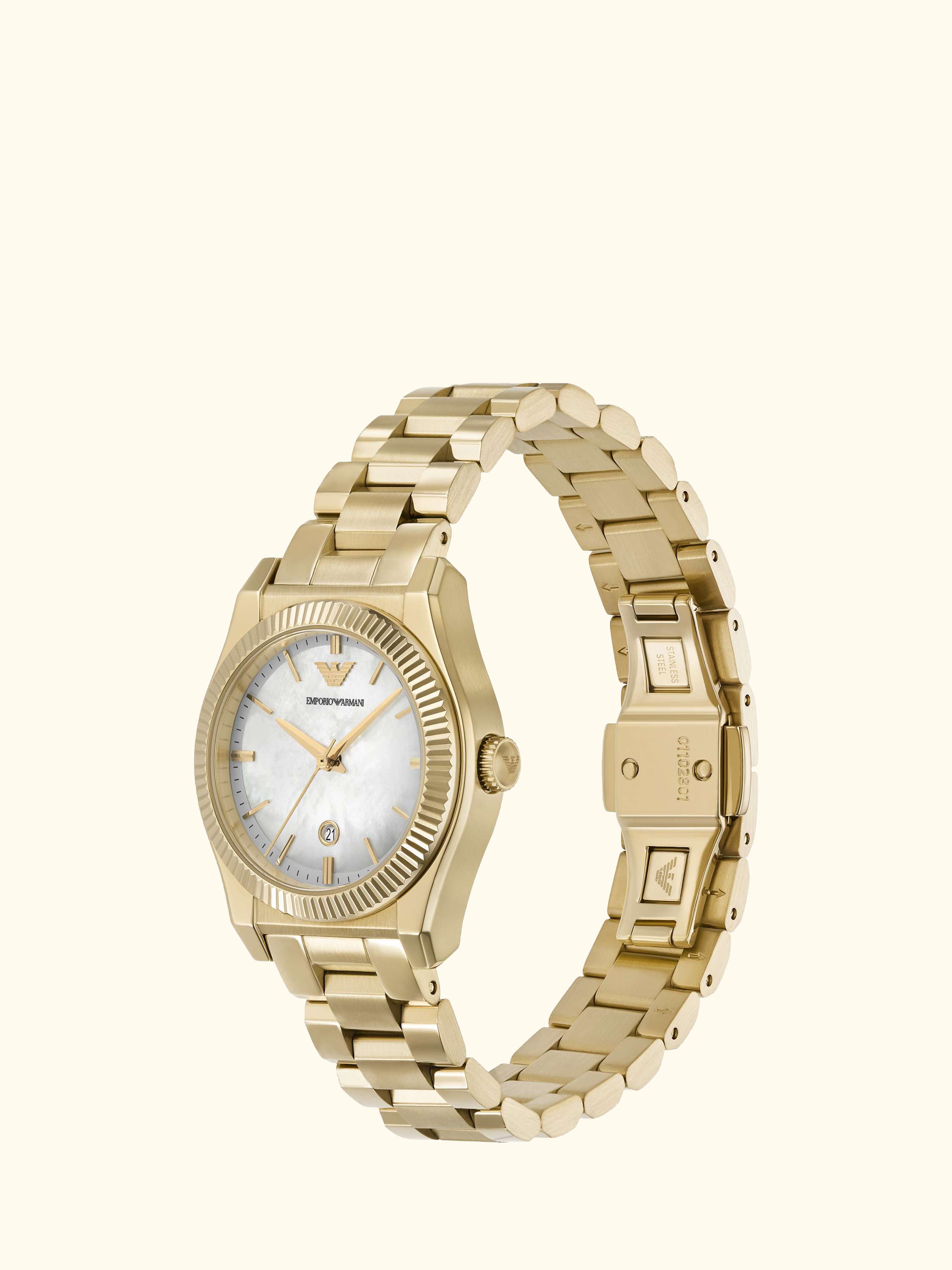 AR11657 Women's Mother of Pearl Date Bracelet Strap Watch, Gold