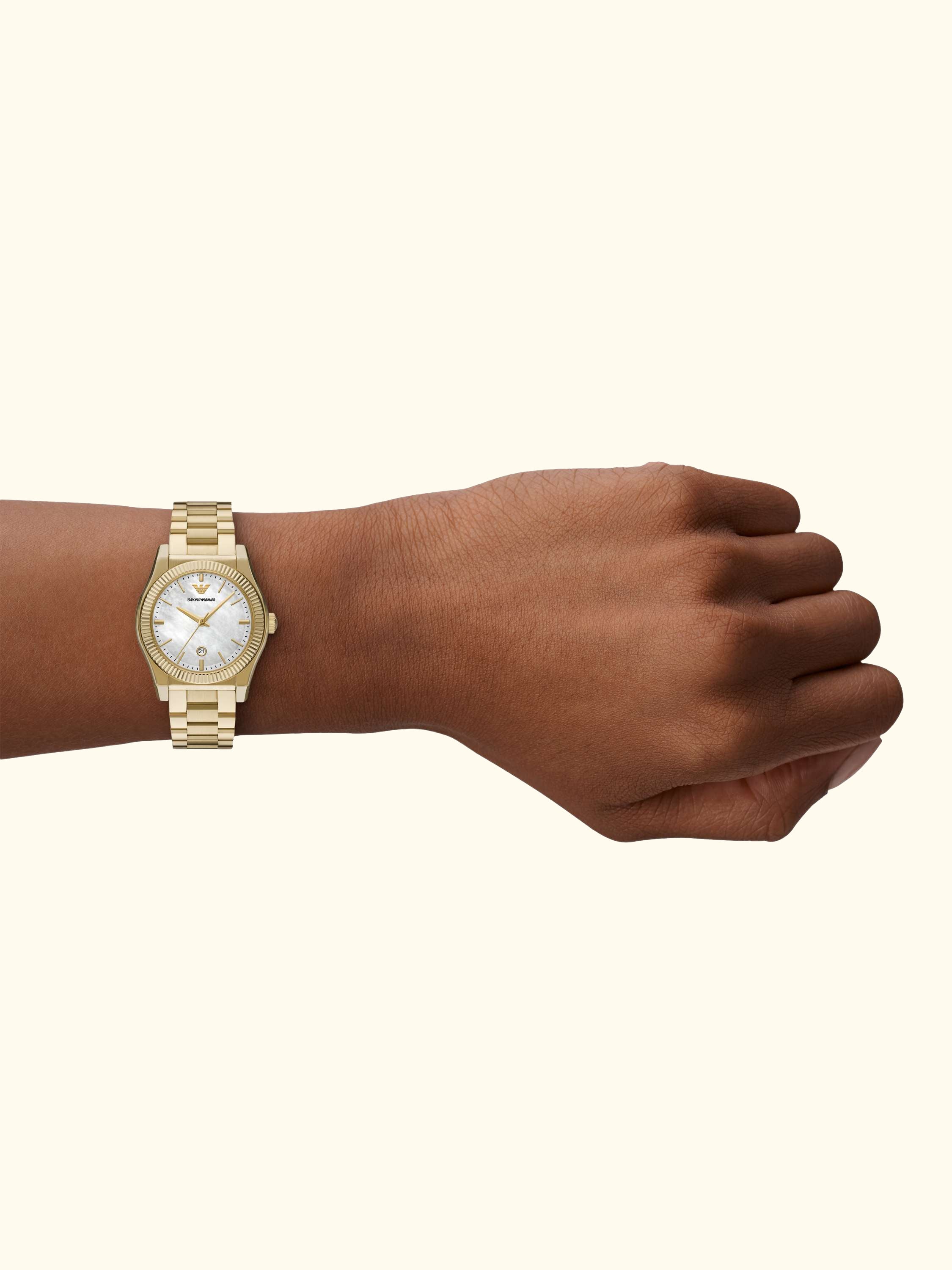 AR11657 Women's Mother of Pearl Date Bracelet Strap Watch, Gold