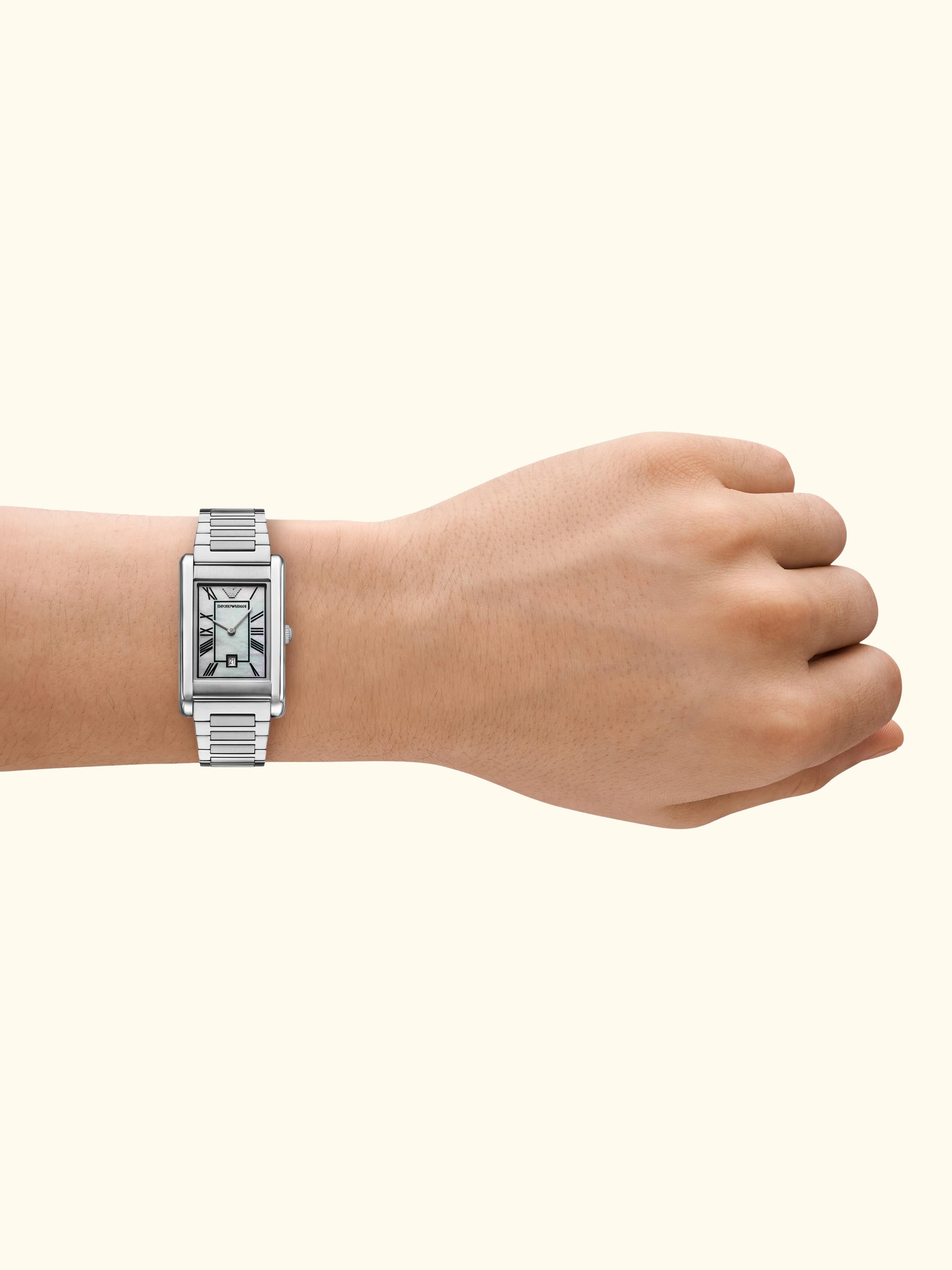 AR11664 Men's Date Bracelet Strap Watch, Silver