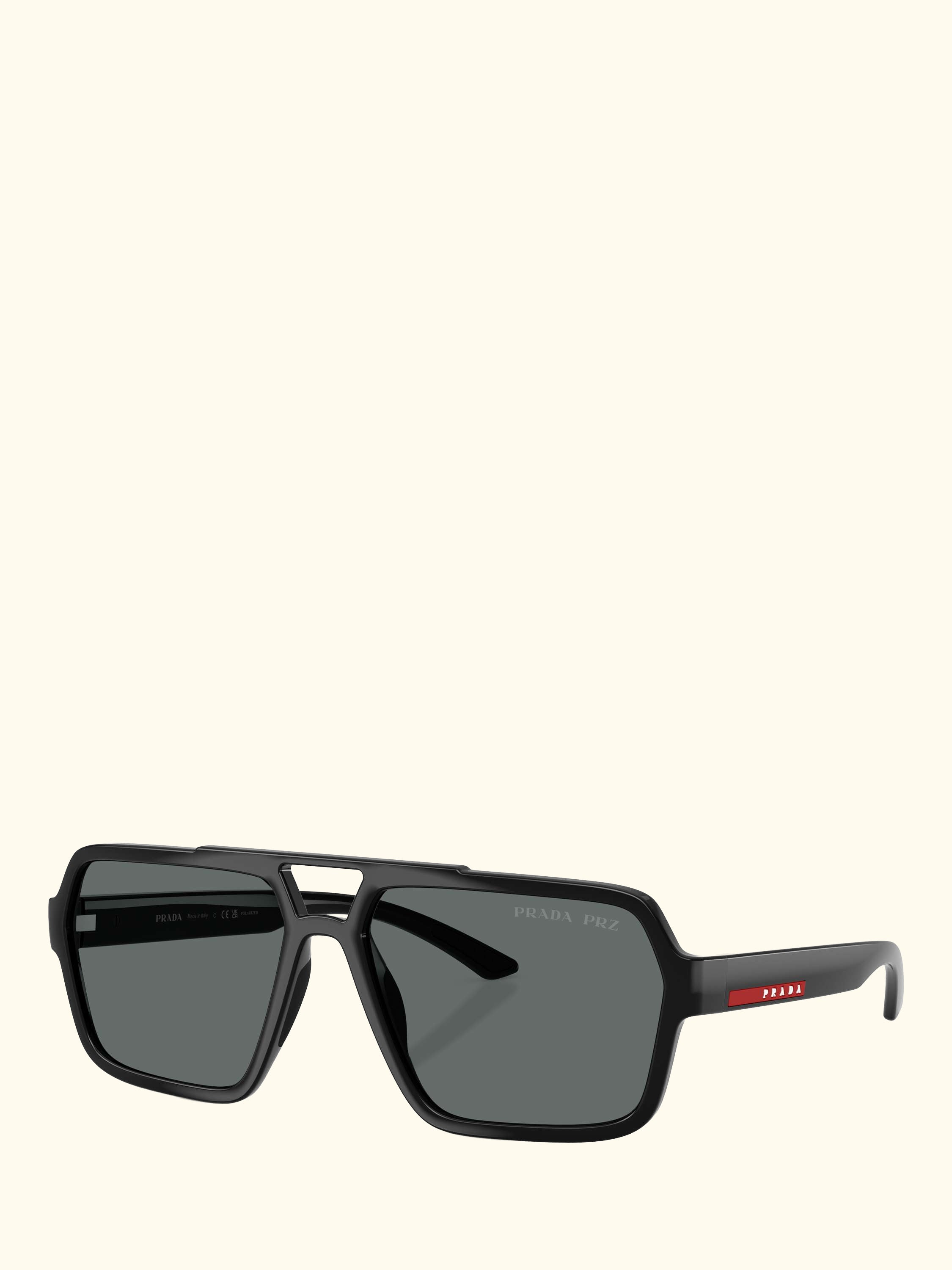 Prada Linea Rossa PS A06S1 Men's Polarised Square Sunglasses, Black/Grey