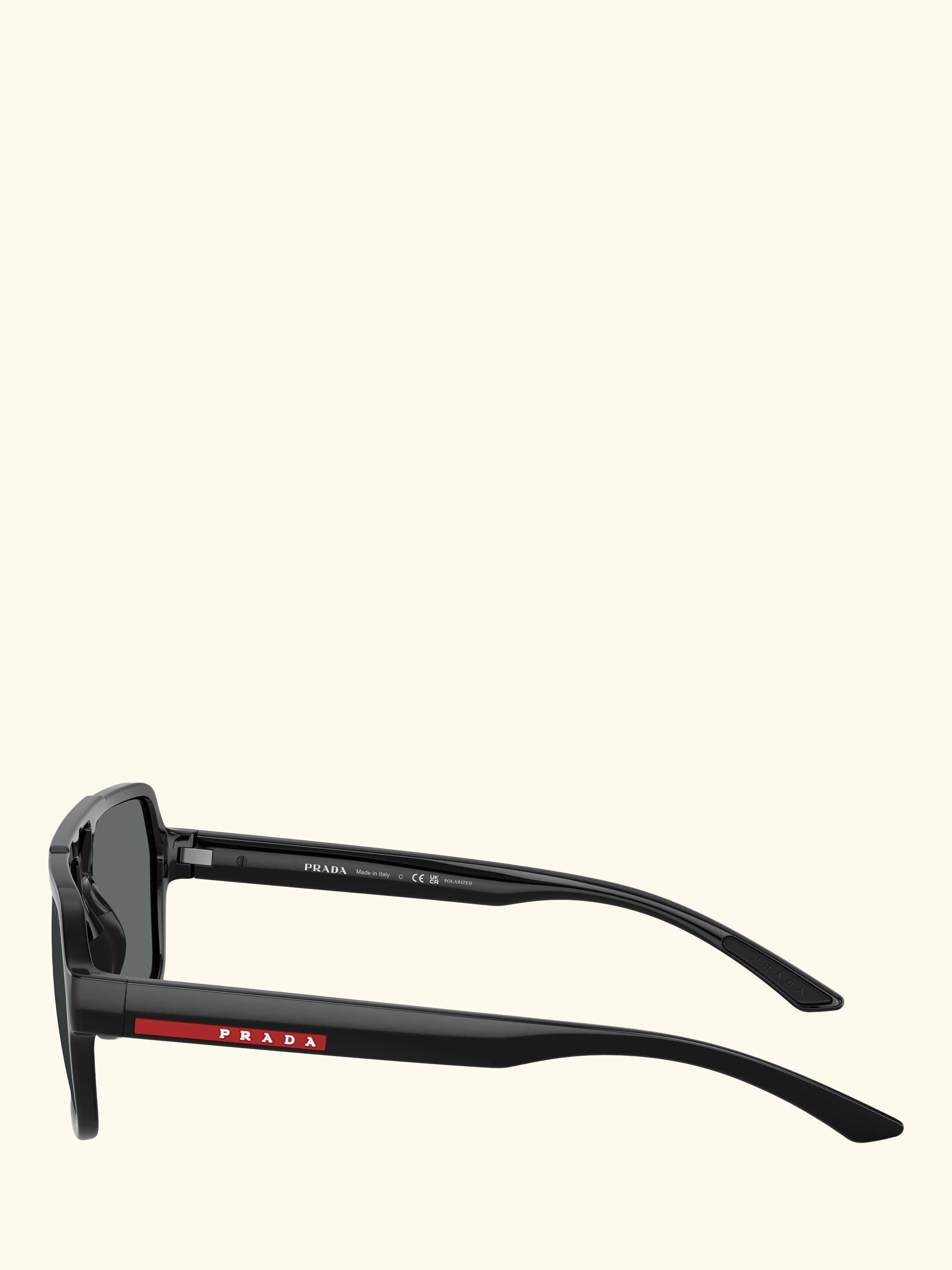 Prada Linea Rossa PS A06S1 Men's Polarised Square Sunglasses, Black/Grey