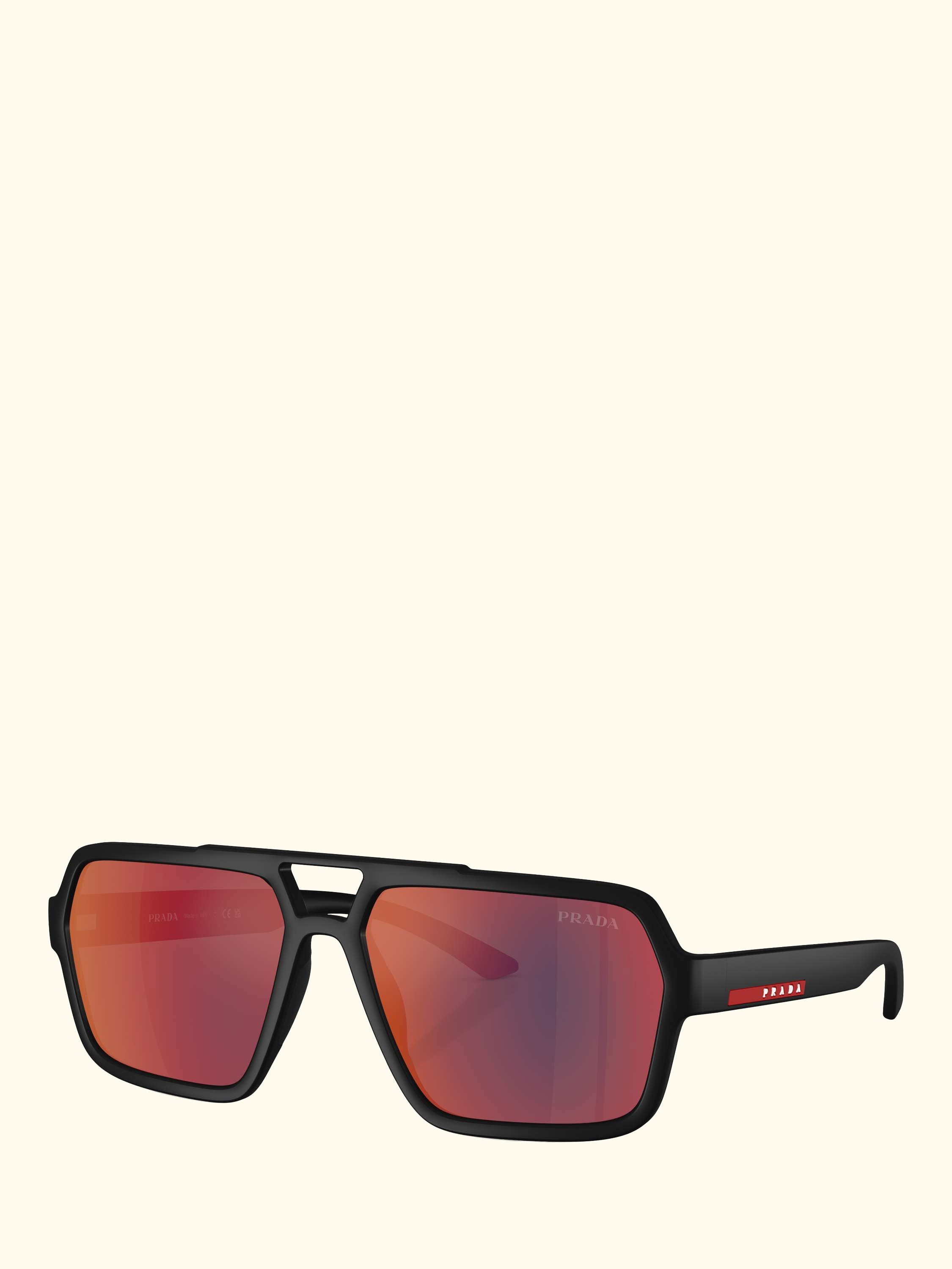 Prada Linea Rossa PS A06S Men's Square Sunglasses, Black/Mirror Red