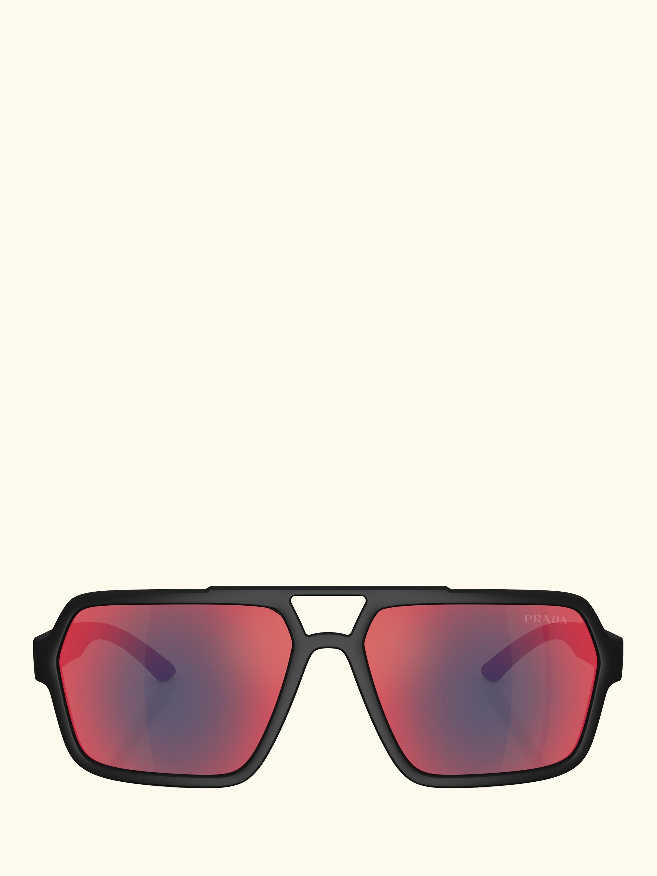 Prada Linea Rossa PS A06S Men's Square Sunglasses, Black/Mirror Red