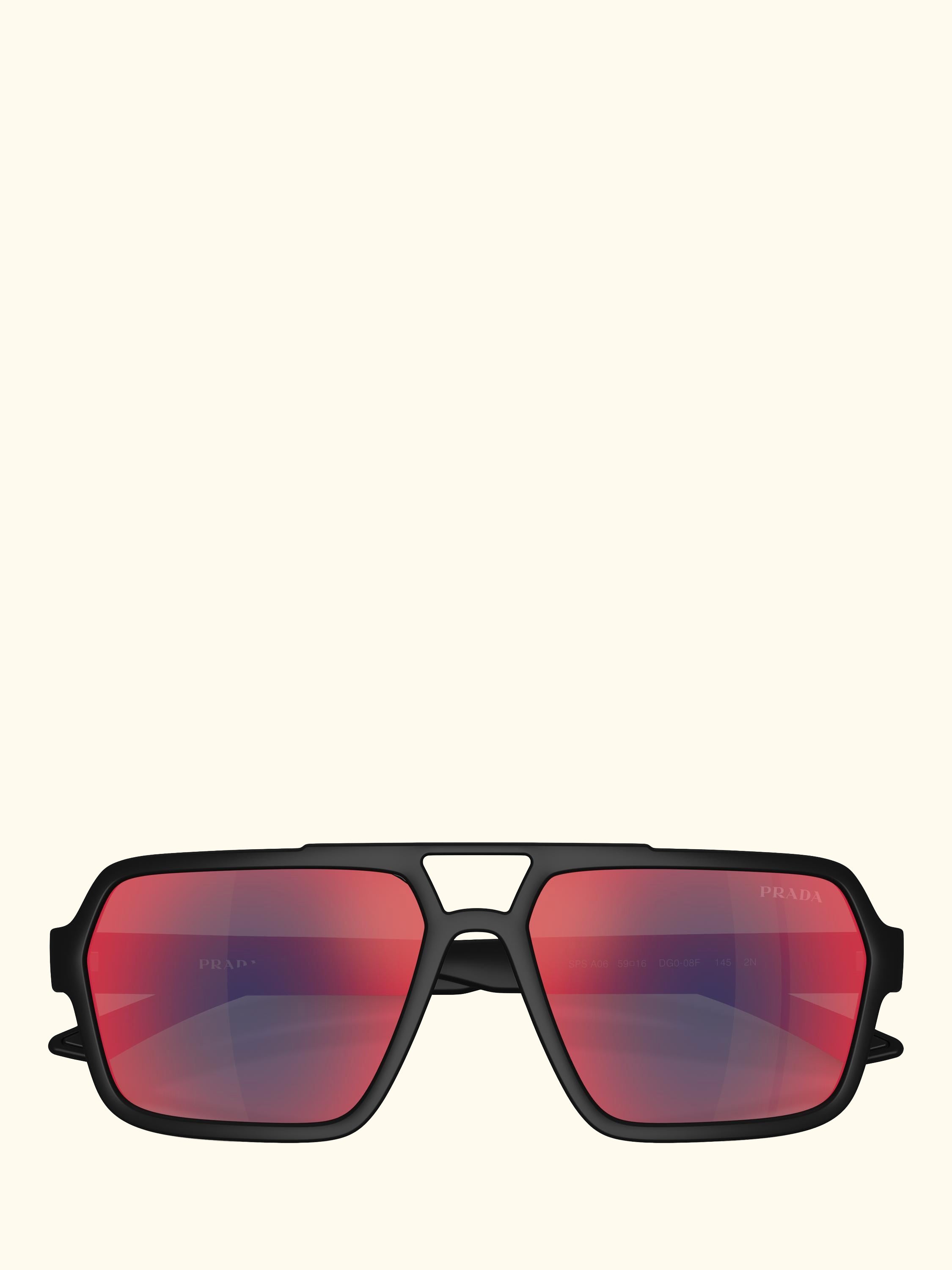 Prada Linea Rossa PS A06S Men's Square Sunglasses, Black/Mirror Red