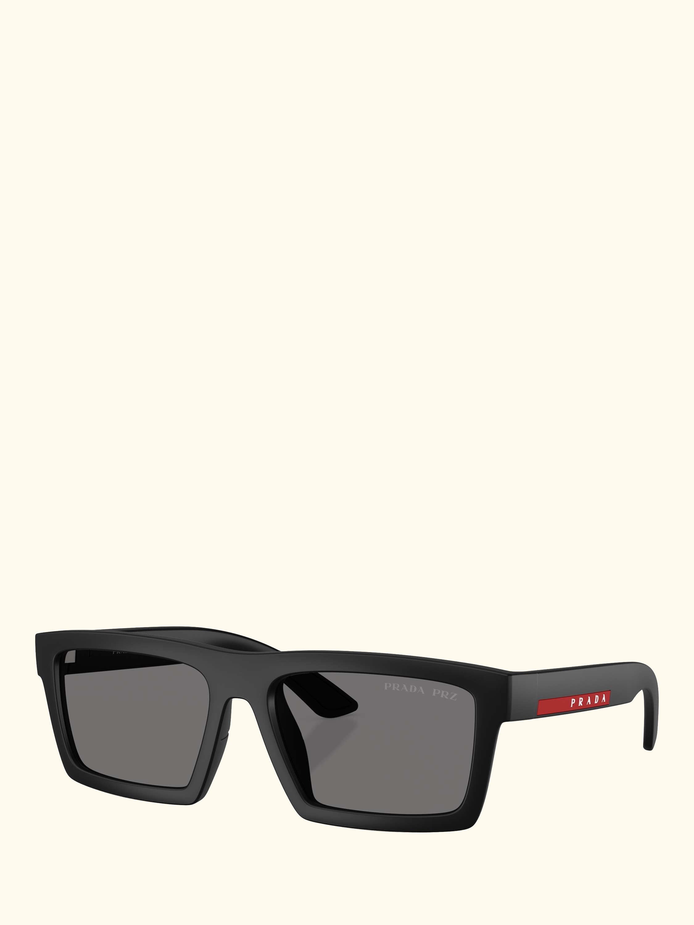 Prada Linea Rossa PS A07S Men's Polarised Rectangular Sunglasses, Black/Grey