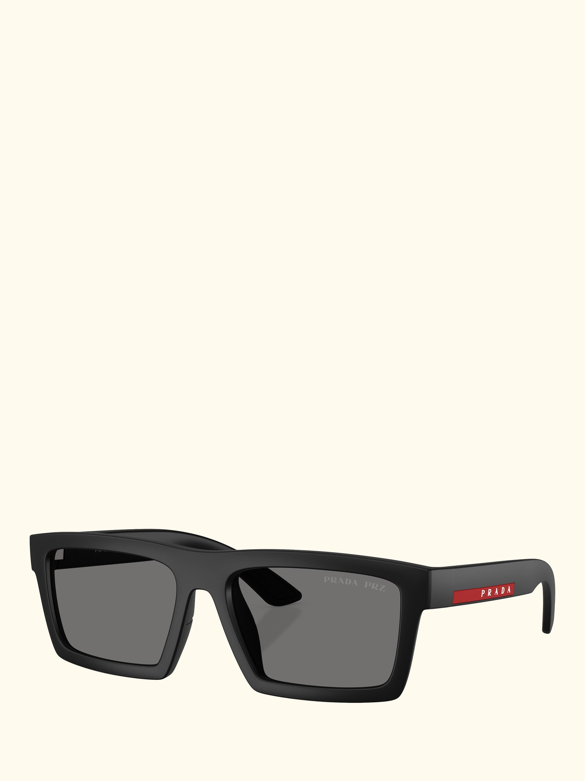 Prada Linea Rossa PS A07S Men's Polarised Rectangular Sunglasses, Black/Grey