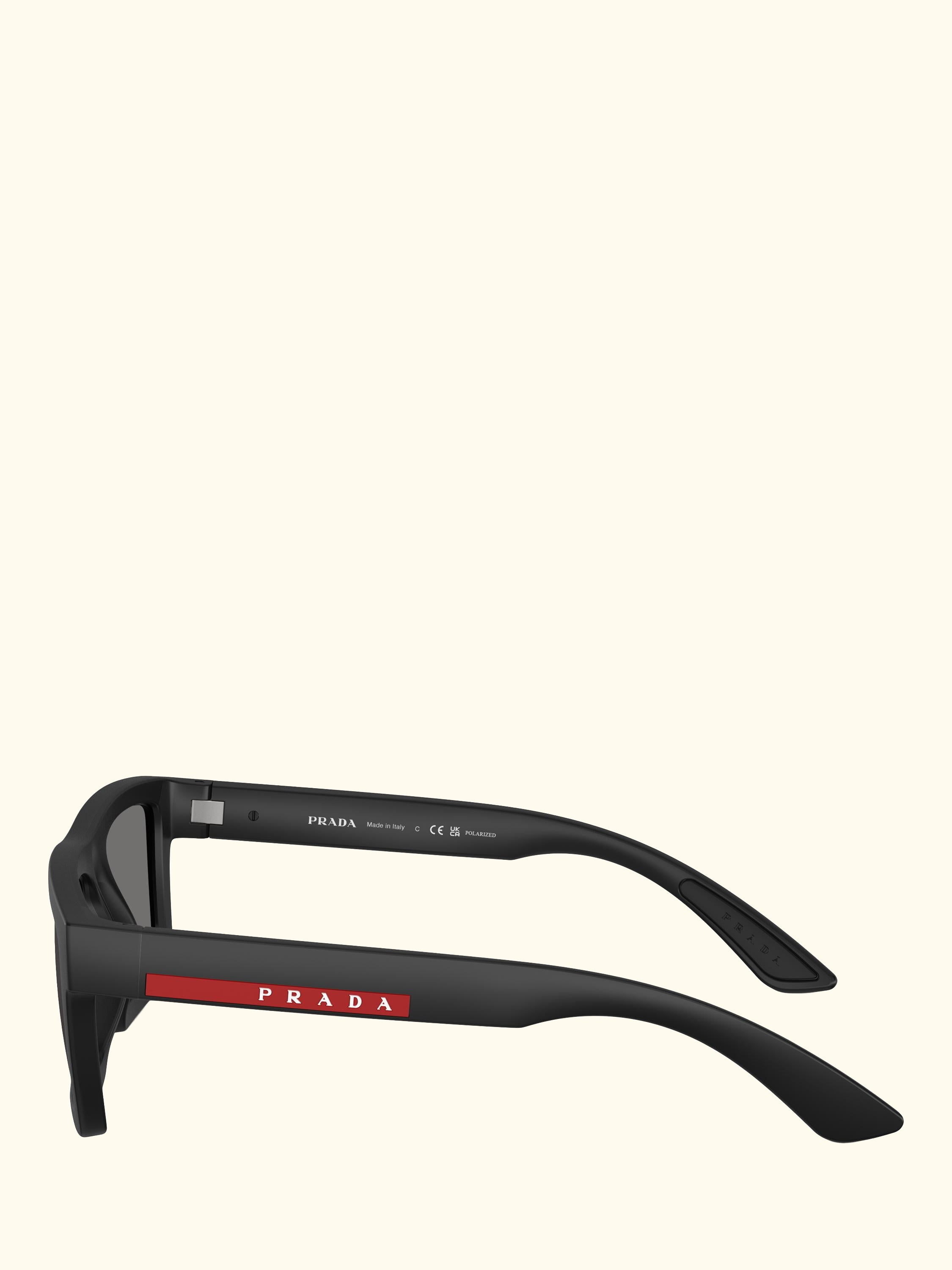 Prada Linea Rossa PS A07S Men's Polarised Rectangular Sunglasses, Black/Grey