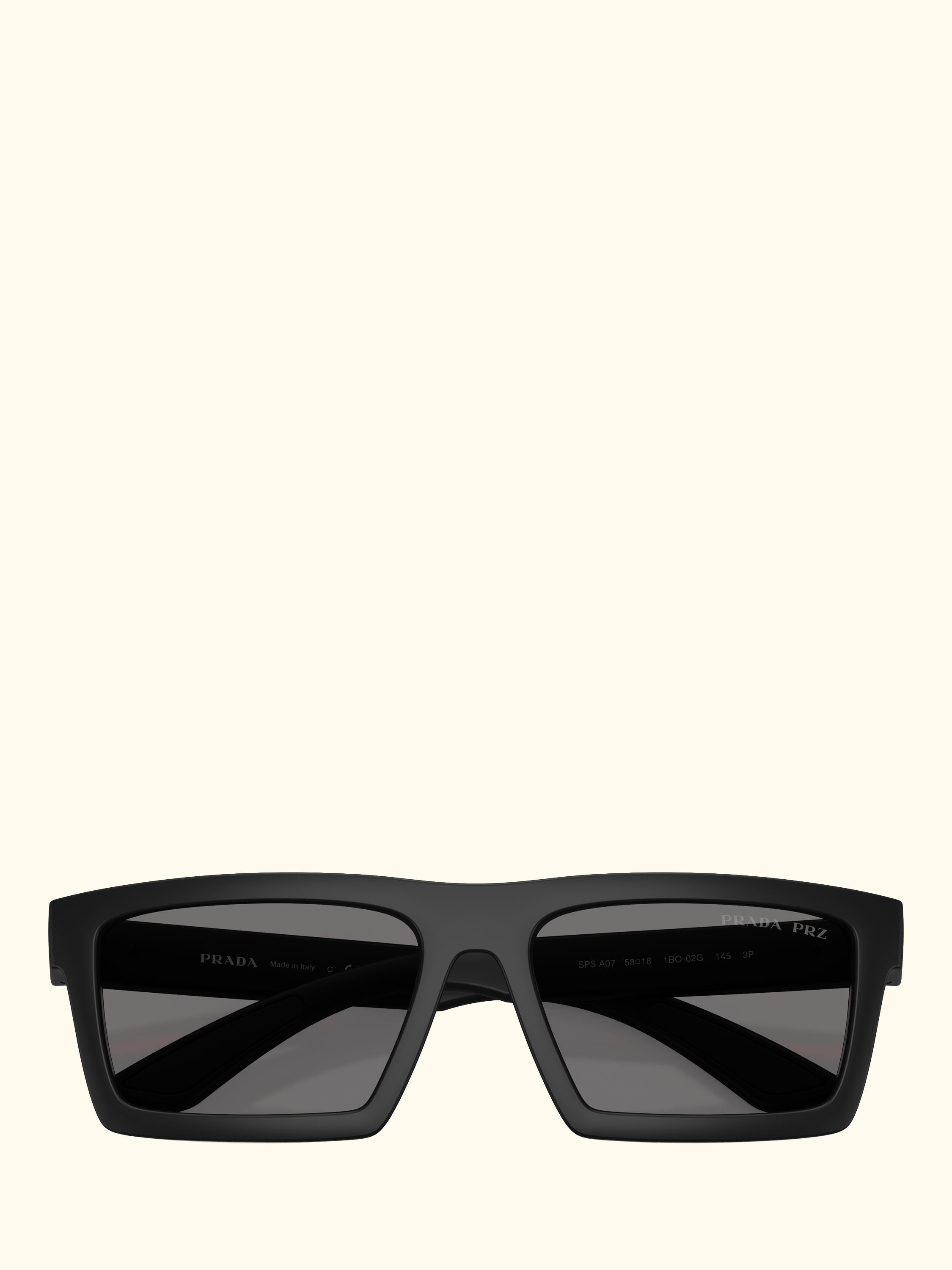 Prada Linea Rossa PS A07S Men's Polarised Rectangular Sunglasses, Black/Grey