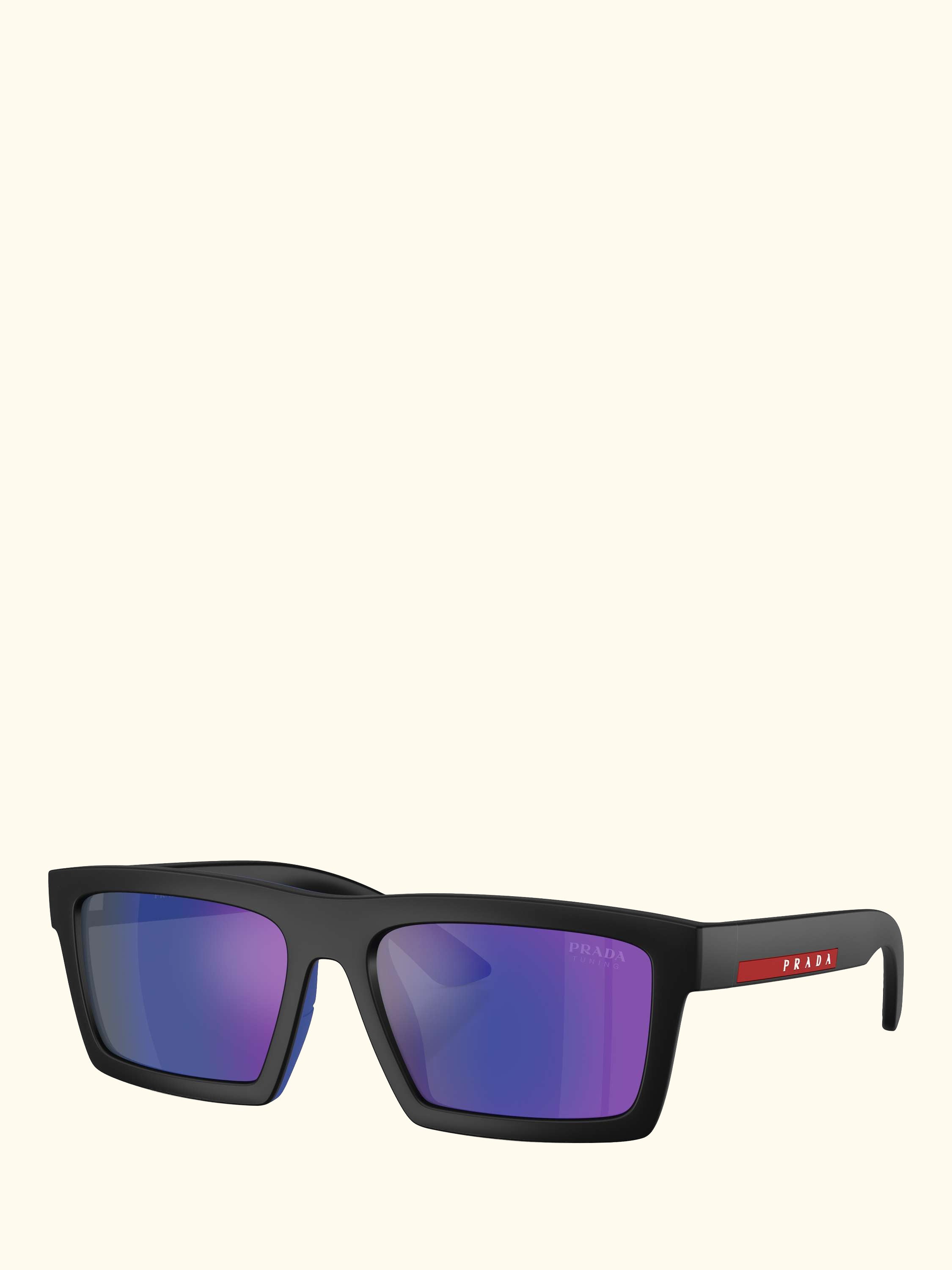 Prada Linea Rossa PS A07S Men's Rectangular Sunglasses, Black/Mirror Purple