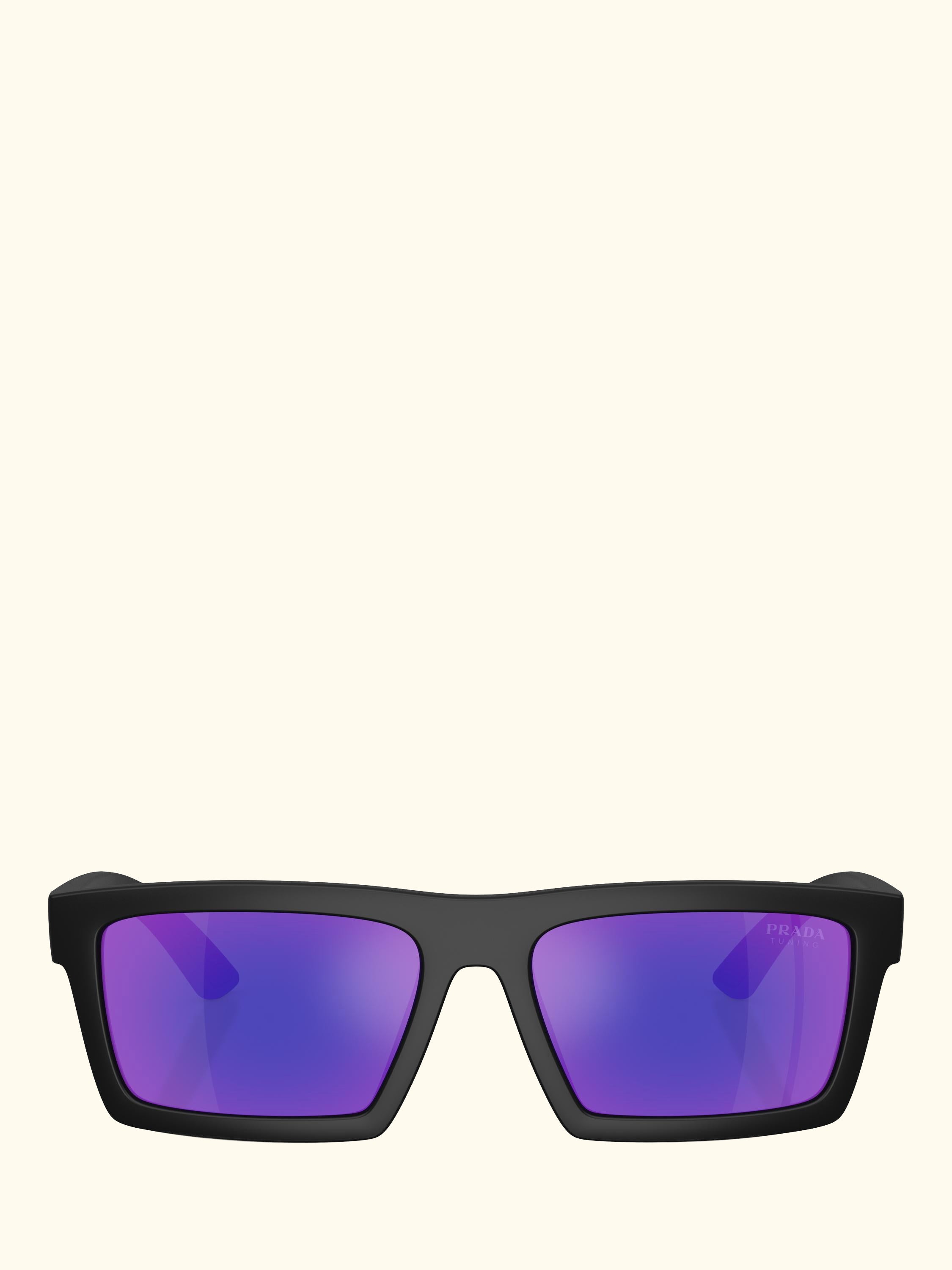 Prada Linea Rossa PS A07S Men's Rectangular Sunglasses, Black/Mirror Purple