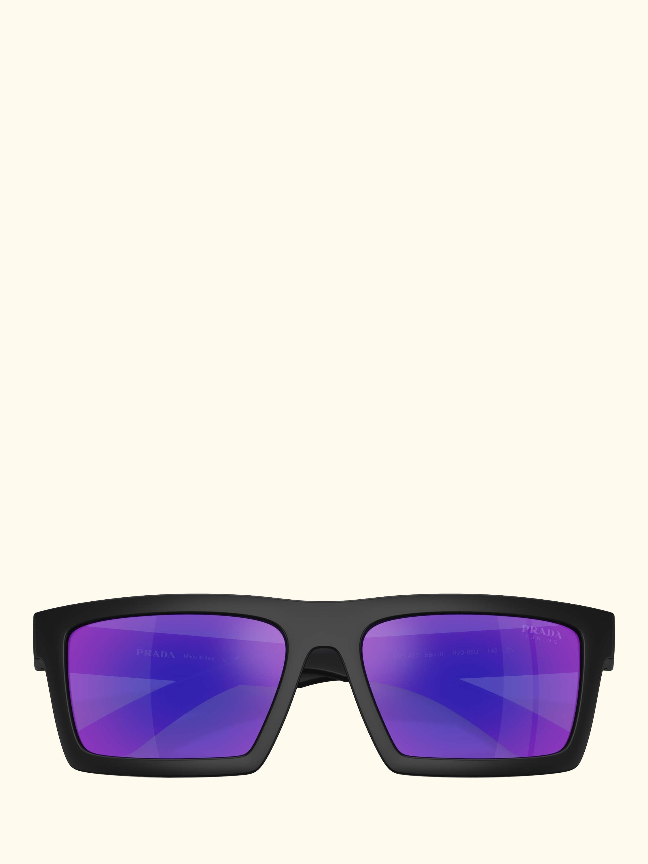 Prada Linea Rossa PS A07S Men's Rectangular Sunglasses, Black/Mirror Purple