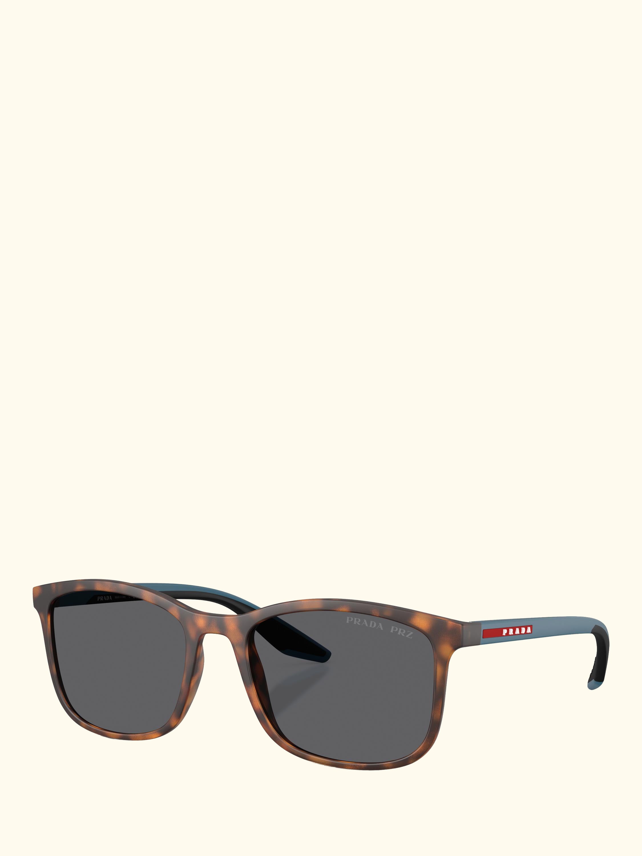 Prada Linea Rossa PS A08S Men's Polarised Square Sunglasses, Havana/Grey