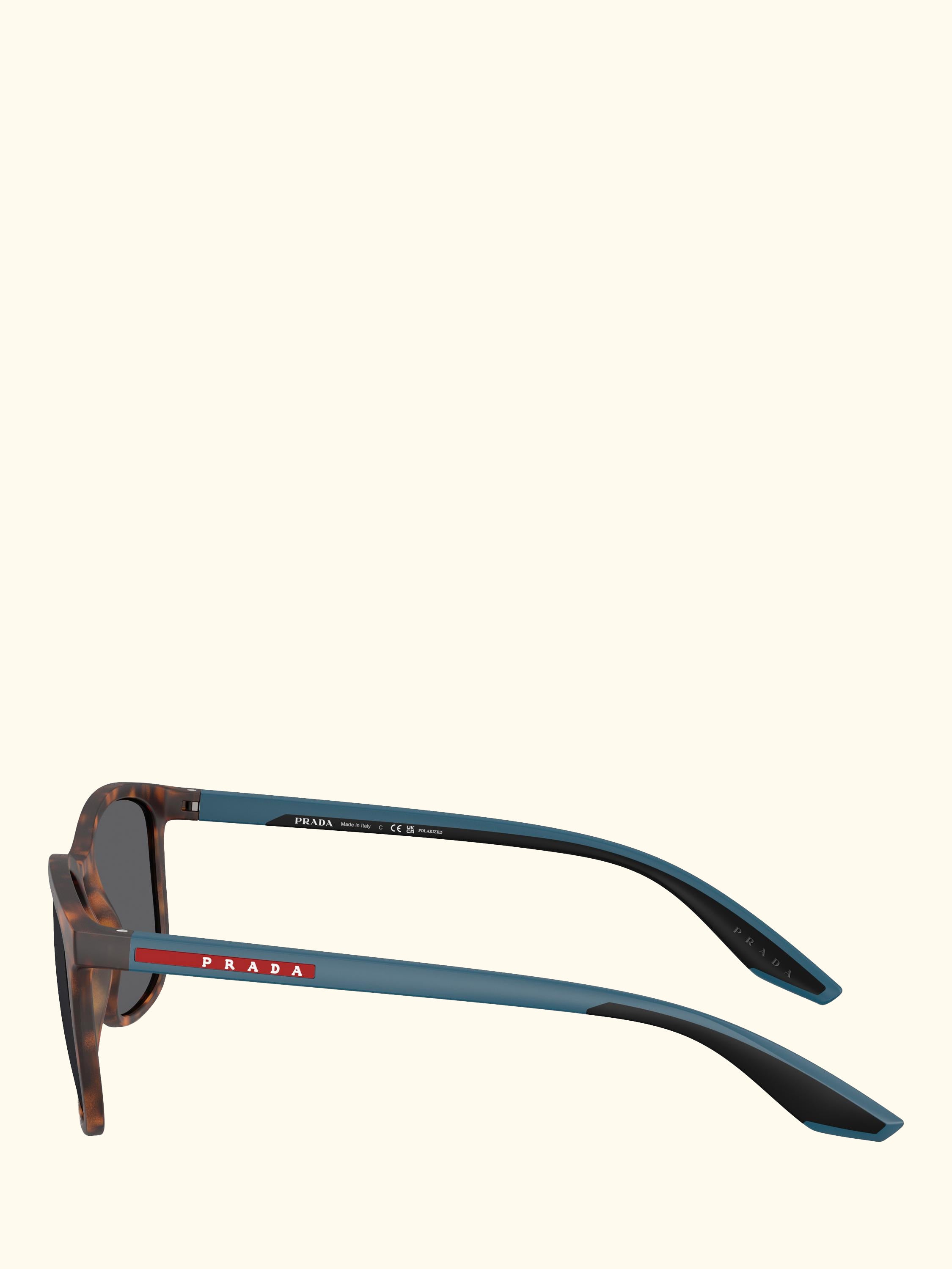 Prada Linea Rossa PS A08S Men's Polarised Square Sunglasses, Havana/Grey