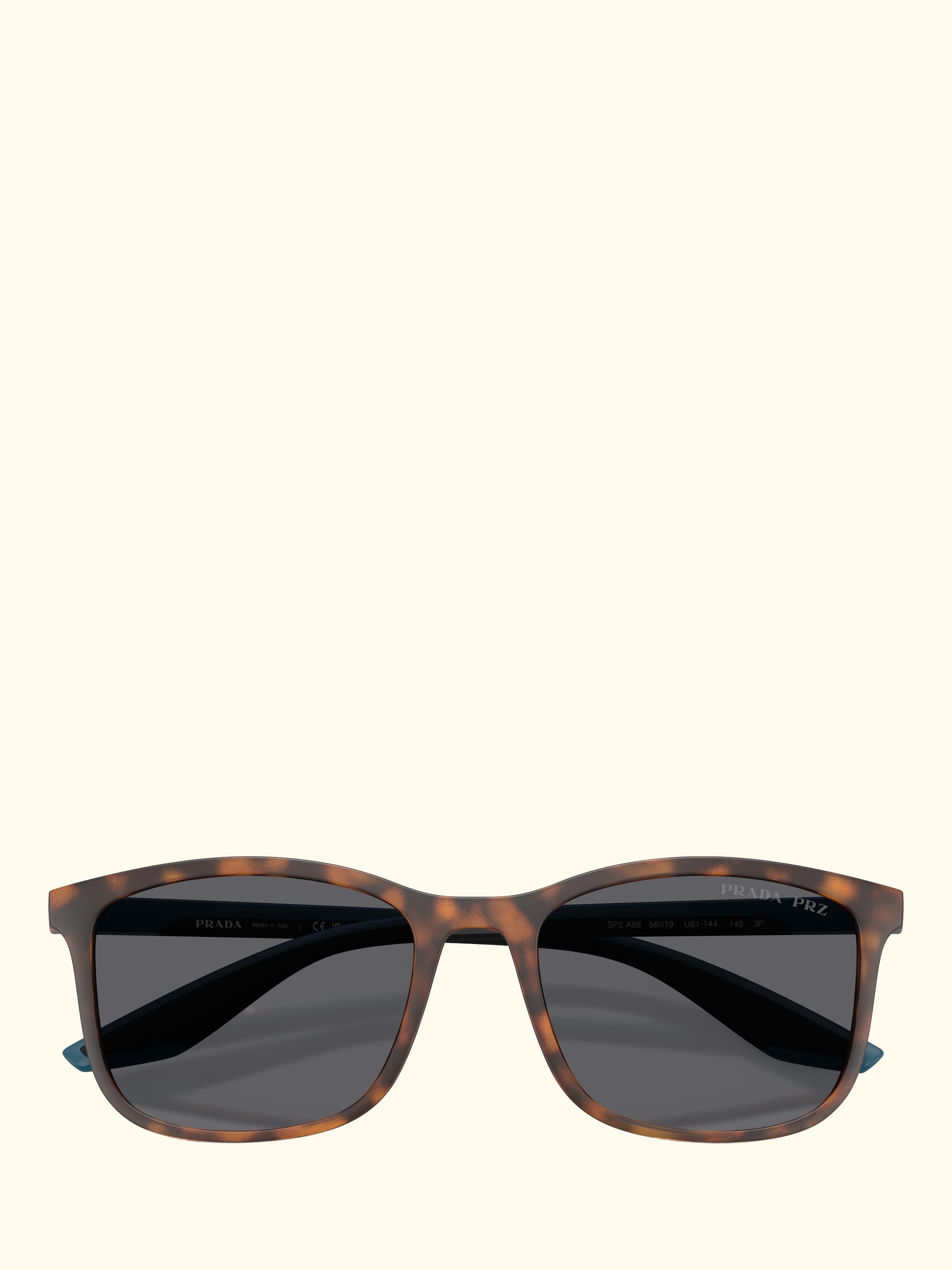 Prada Linea Rossa PS A08S Men's Polarised Square Sunglasses, Havana/Grey