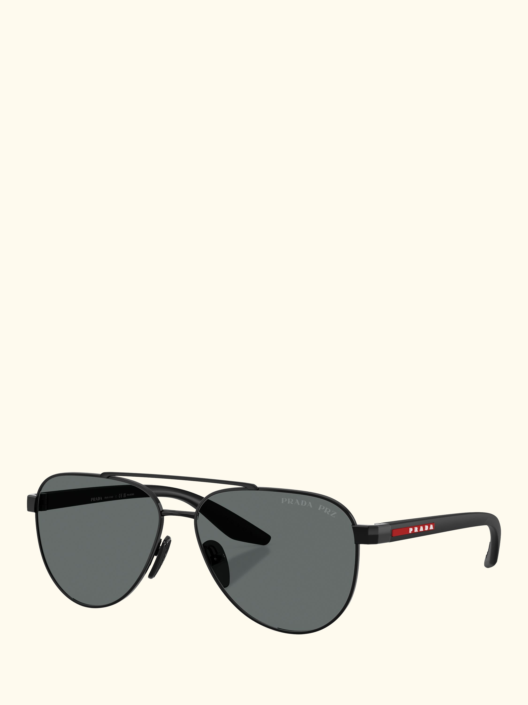 Prada Linea Rossa PS A52S Men's Polarised Aviator Sunglasses, Black/Grey