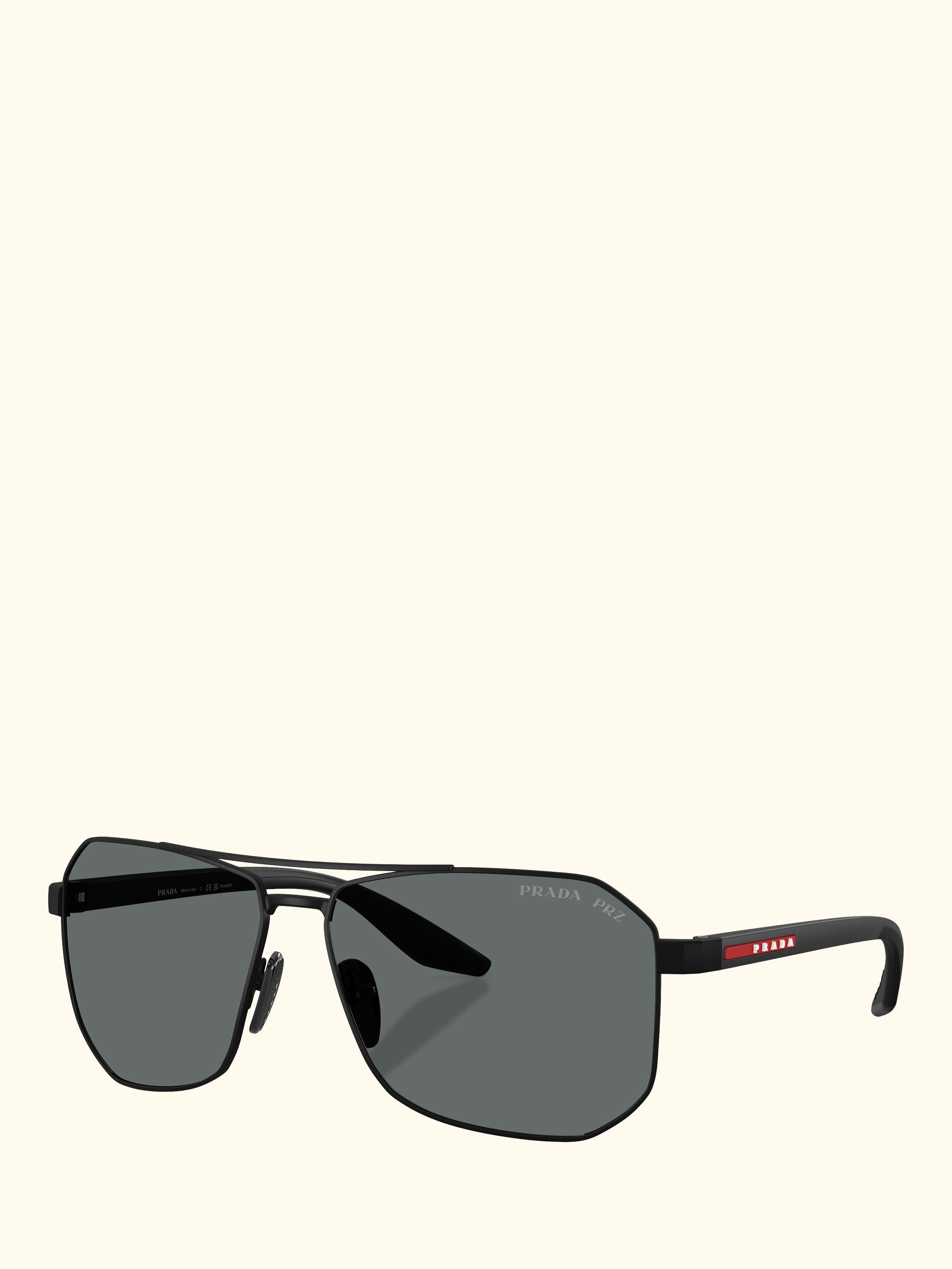 Prada Linea Rossa PS A53S Men's Polarised Rectangular Sunglasses, Black/Grey