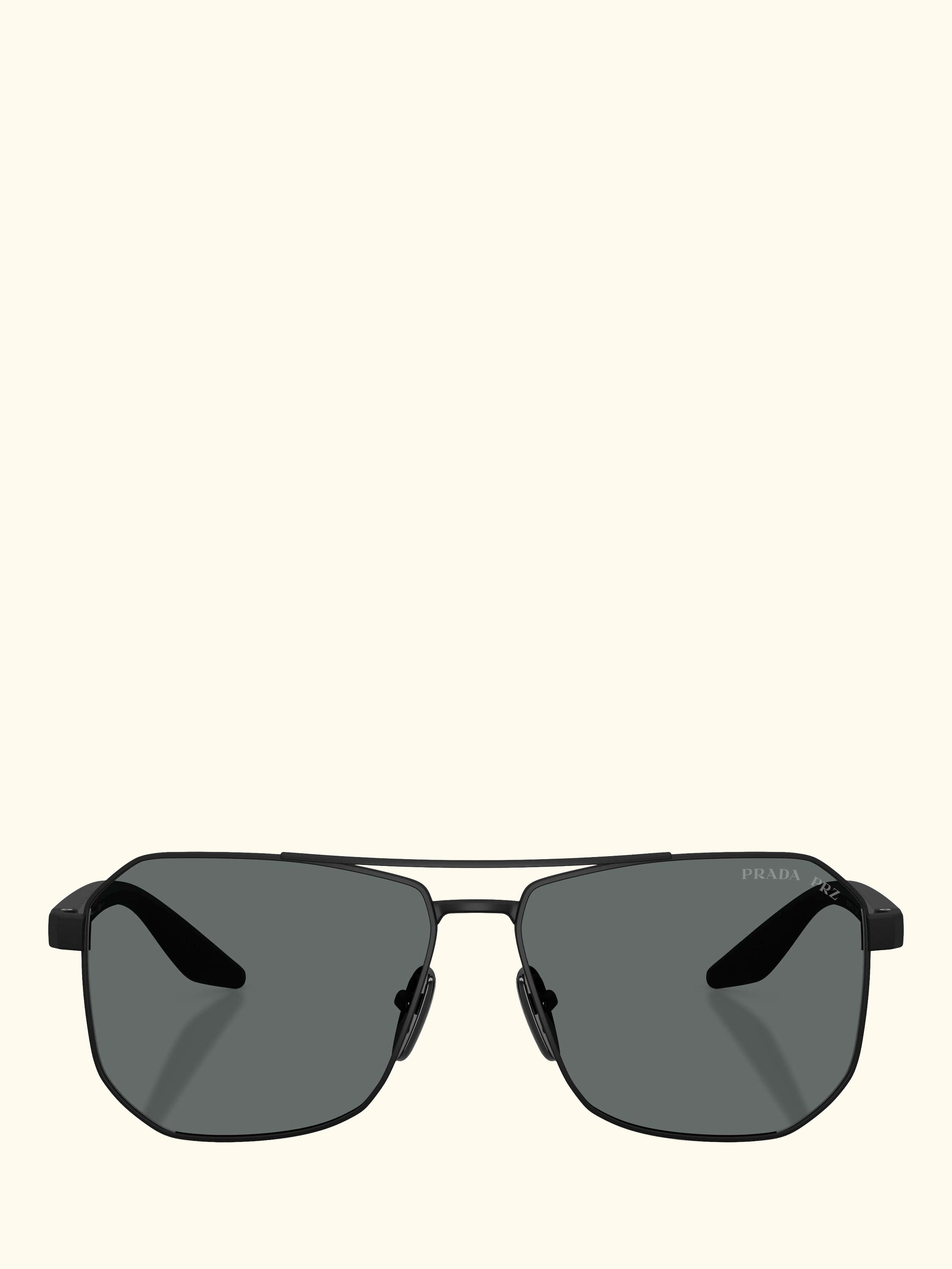 Prada Linea Rossa PS A53S Men's Polarised Rectangular Sunglasses, Black/Grey