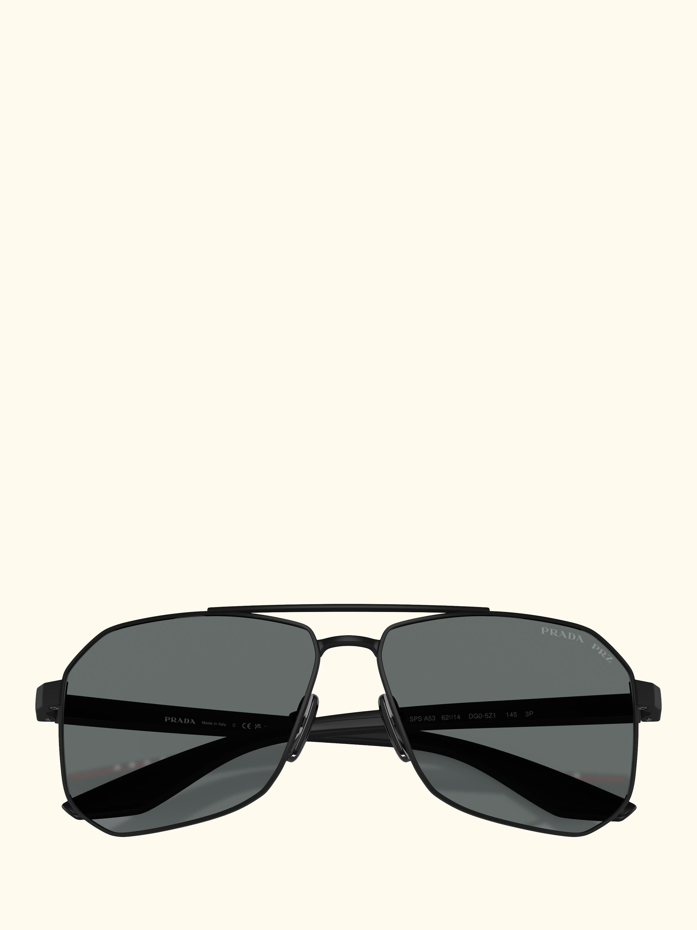 Prada Linea Rossa PS A53S Men's Polarised Rectangular Sunglasses, Black/Grey