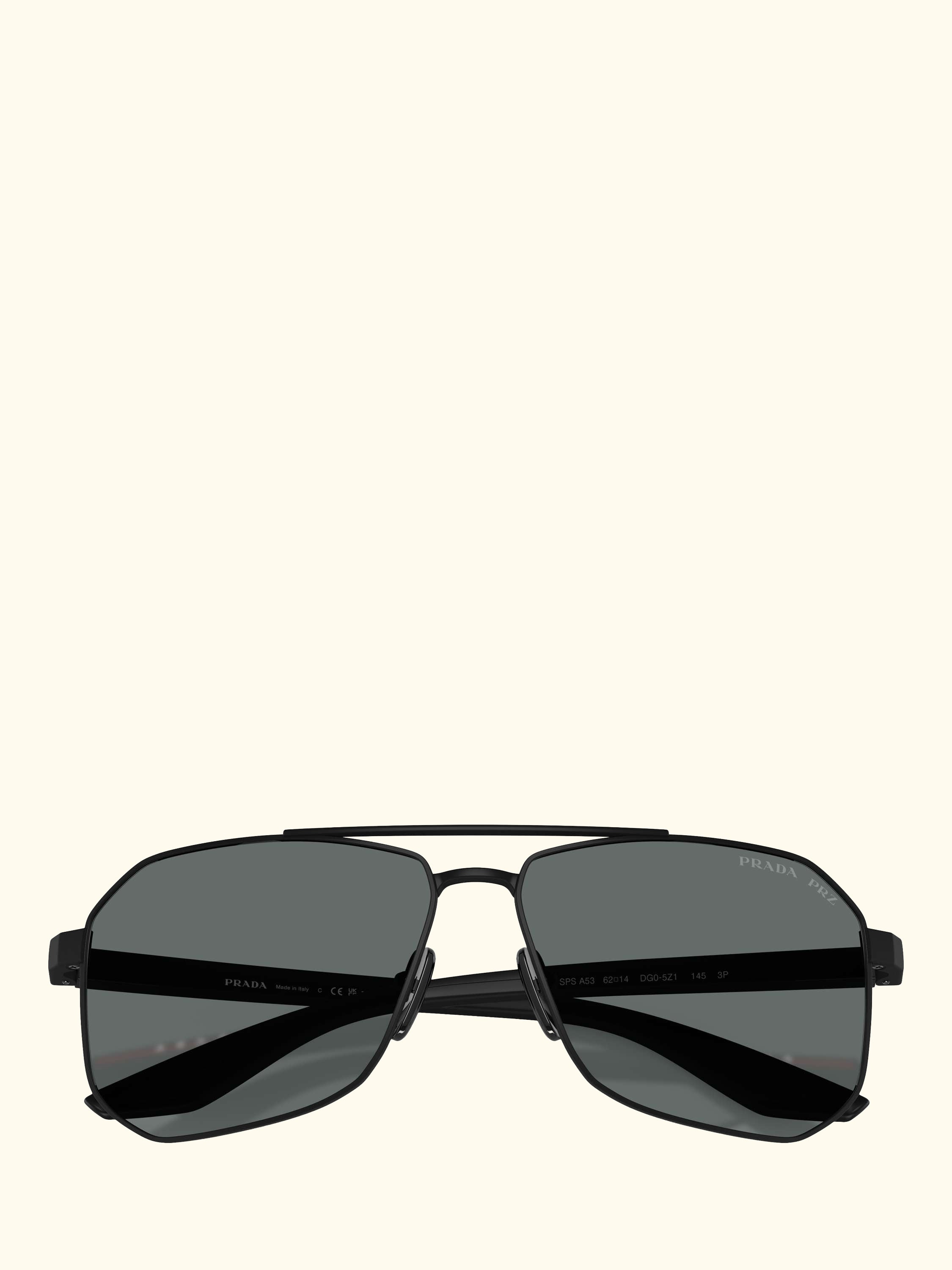 Prada Linea Rossa PS A53S Men's Polarised Rectangular Sunglasses, Black/Grey