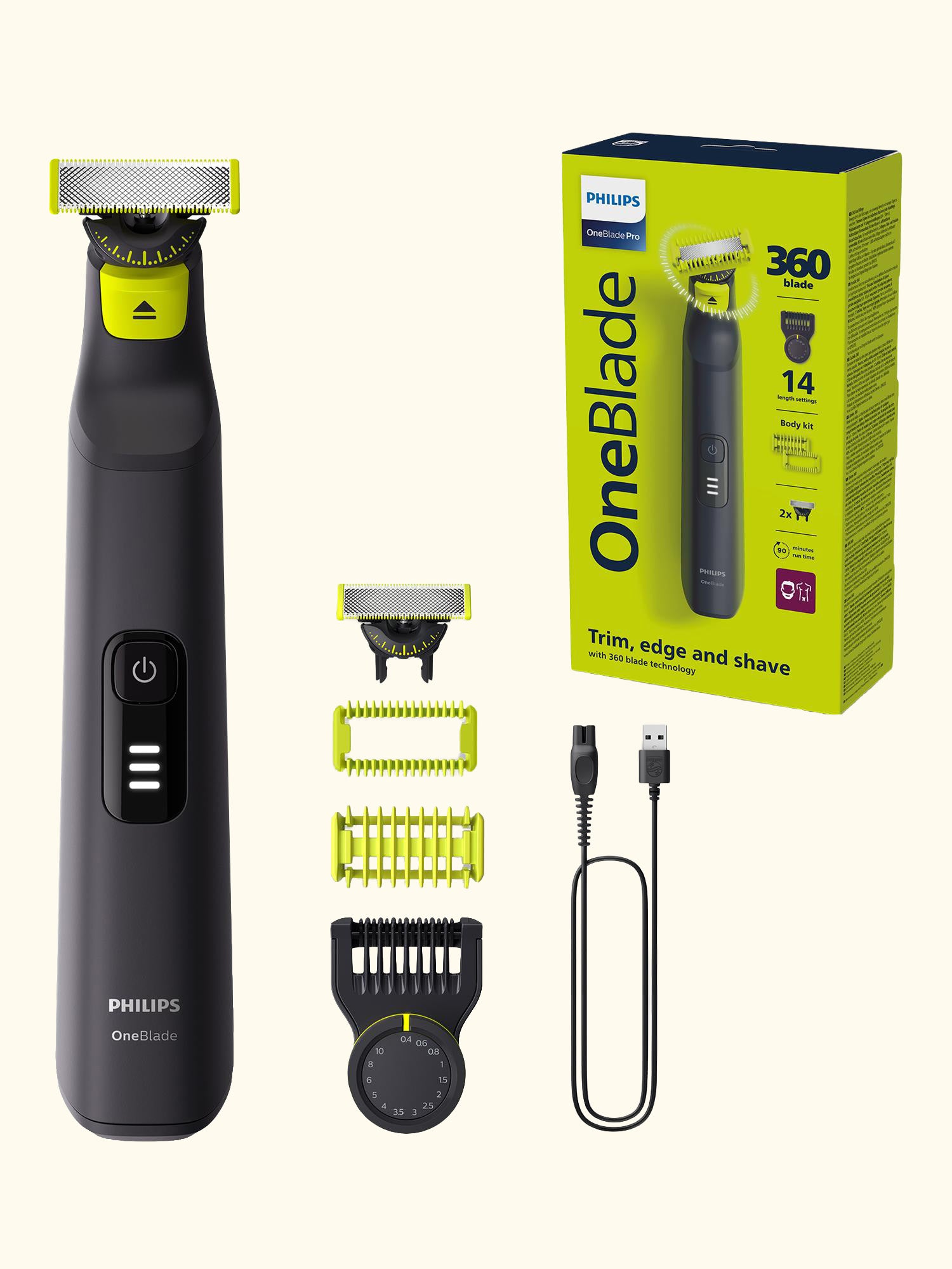 QP6542/15 OneBlade Pro 360 Beard Trimmers, Green