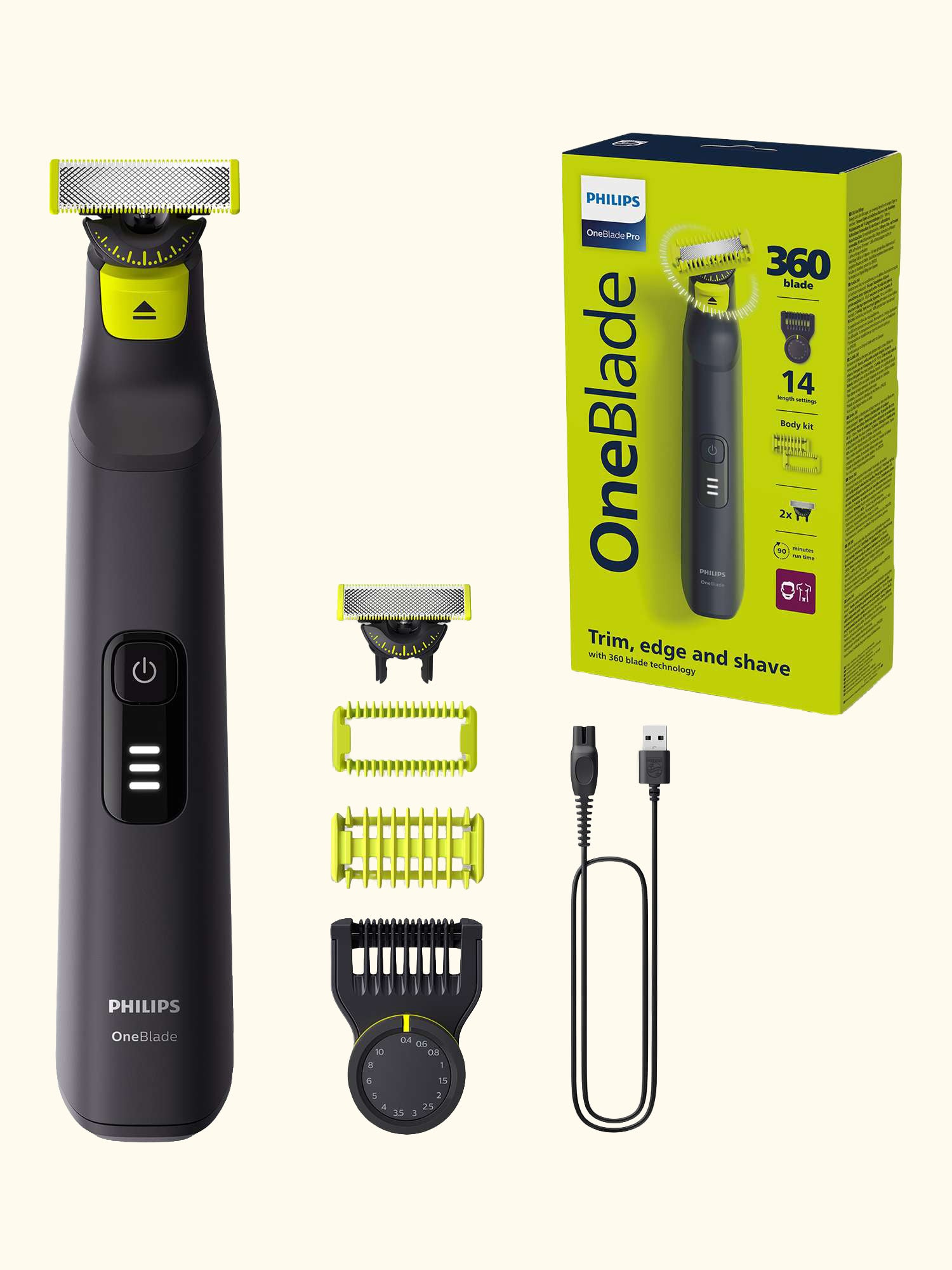 QP6542/15 OneBlade Pro 360 Beard Trimmers, Green