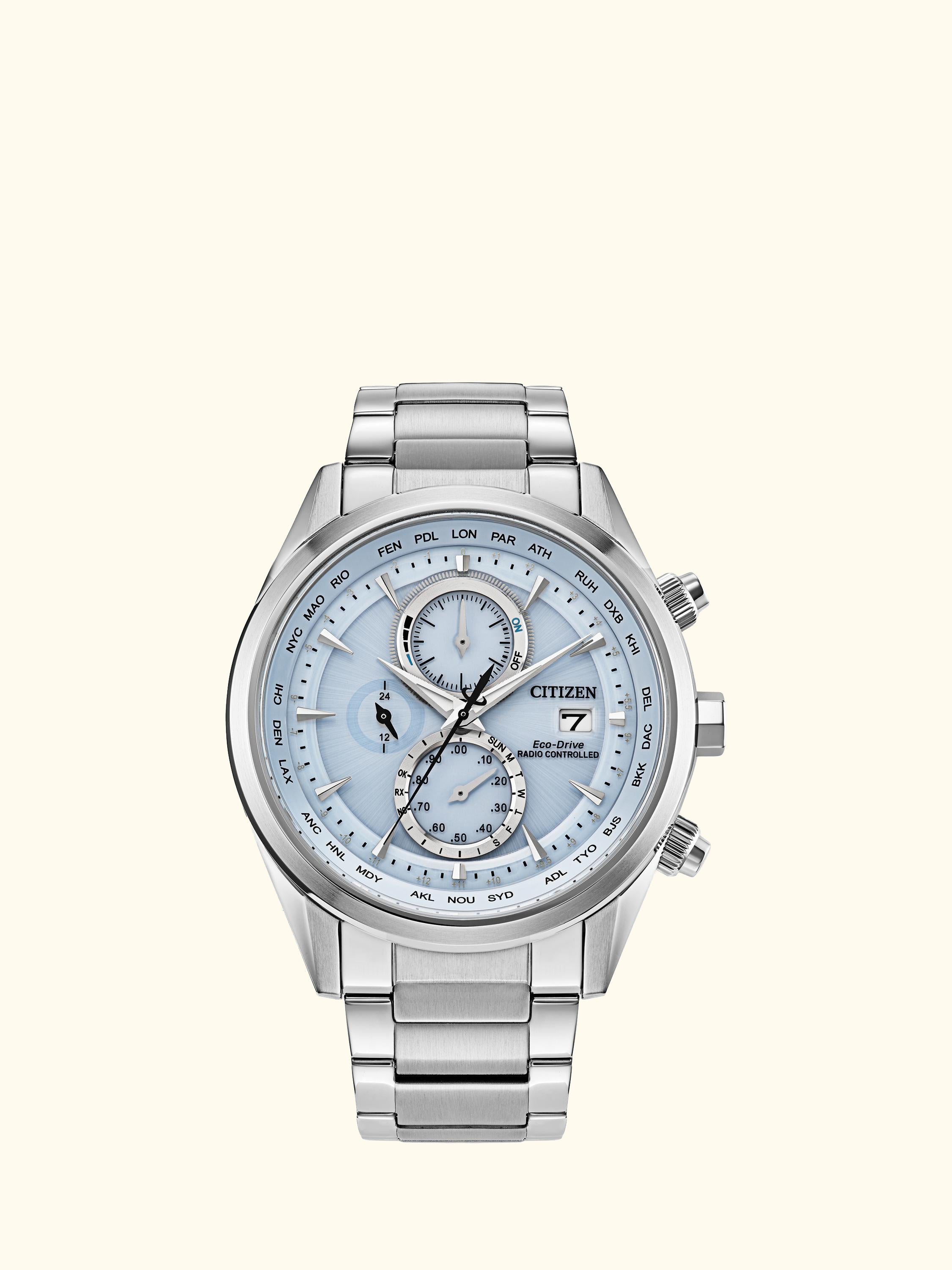 AT8260-51M Radio Control Men's Chronograph Bracelet Strap Watch, Blue/Silver