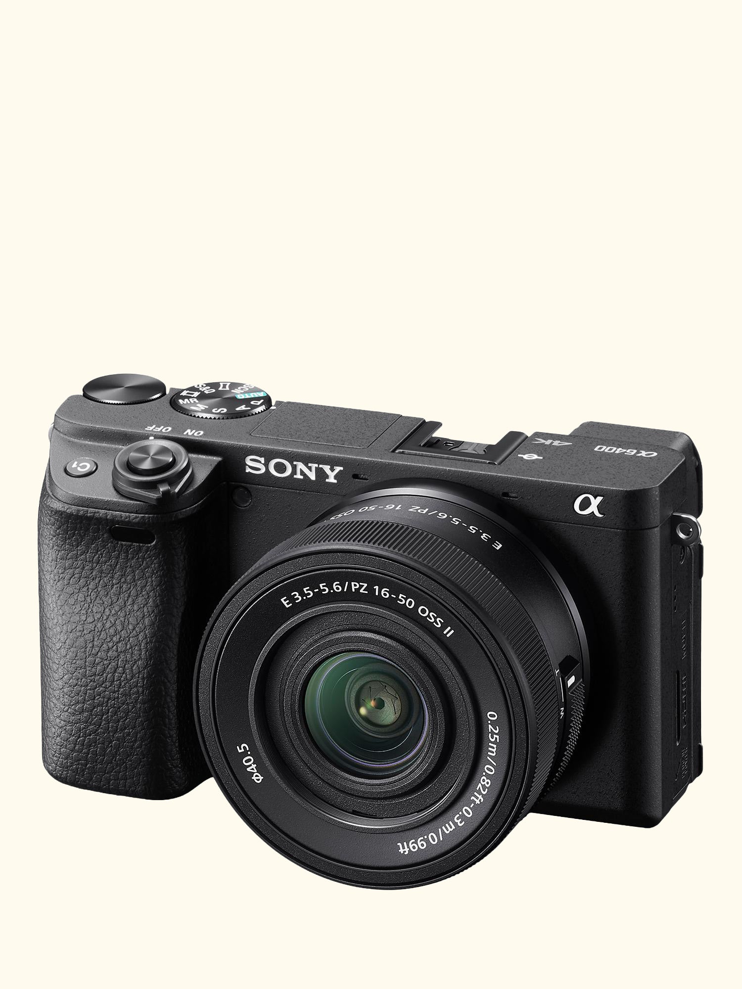 A6400 Compact System Camera with 16-50mm OSS II Power Zoom Lens, 4K Ultra HD, 24.2MP, 4D Focus, Wi-Fi, Bluetooth, NFC, OLED EVF, 3" Tilting Touch Screen, Black