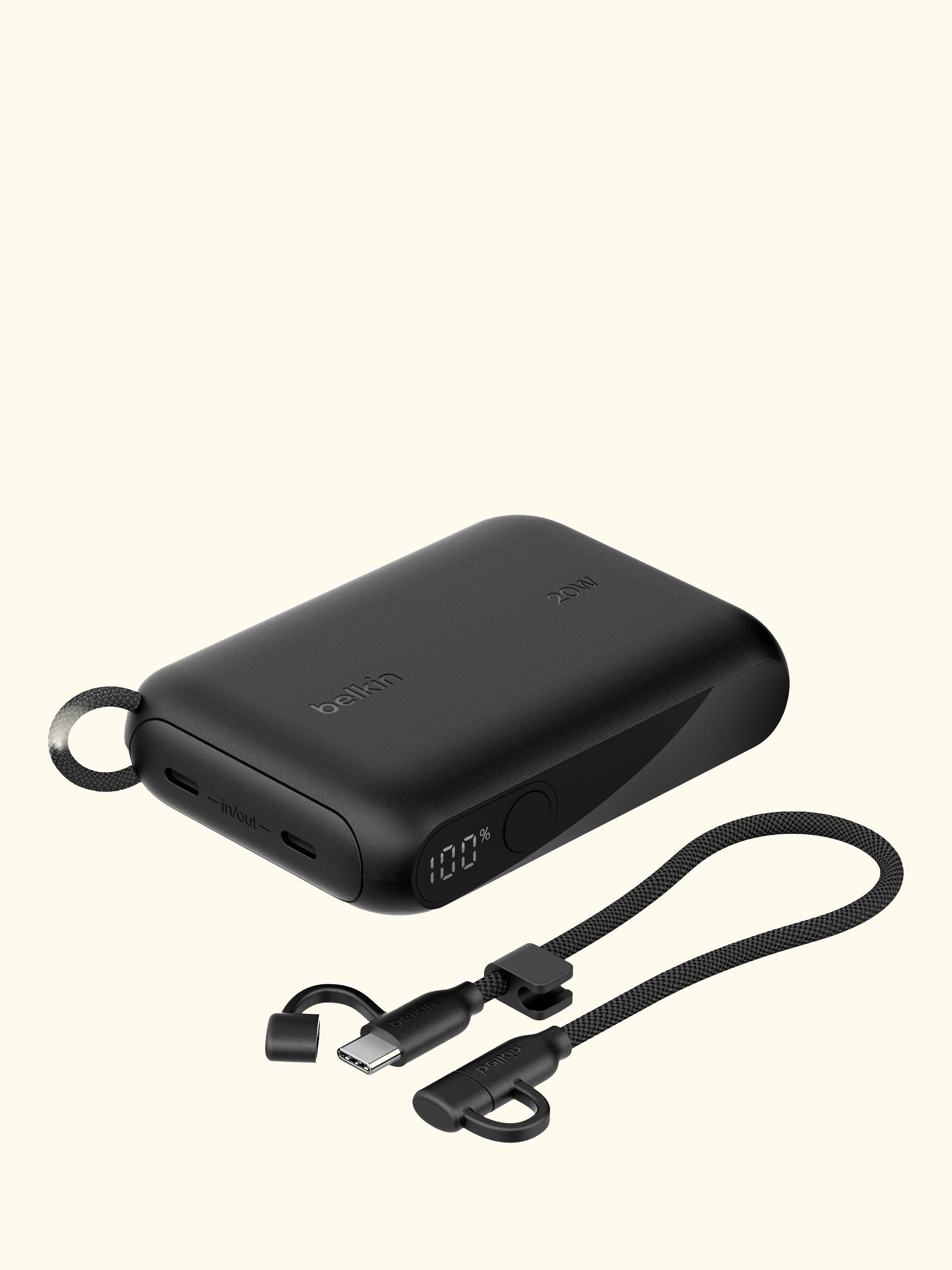 20W USB-C Portable Power Bank with Display, 10K, Black