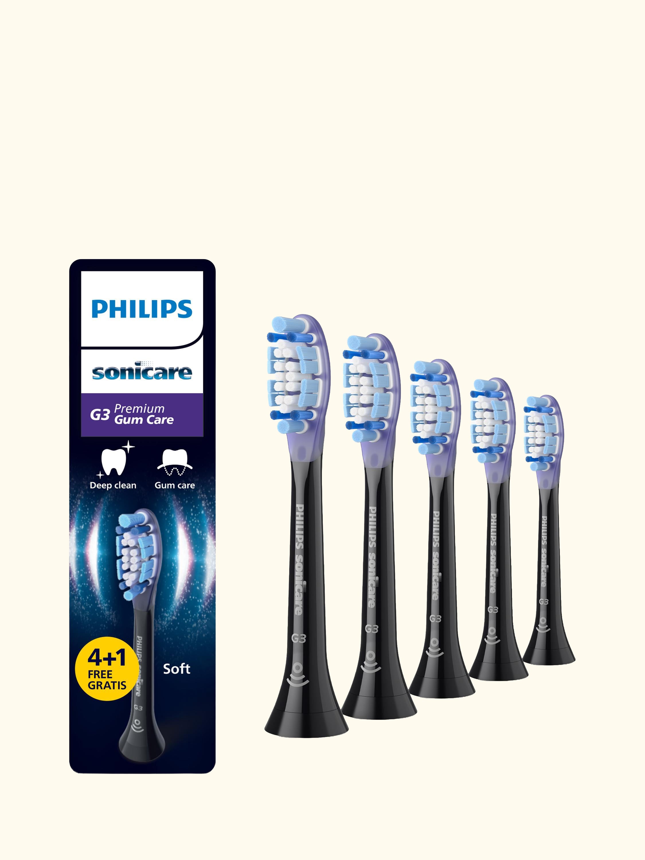 Sonicare HX9055/88 G3 Premium Gum Care Genuine Replacement Toothbrush Heads, Pack of 5, Black
