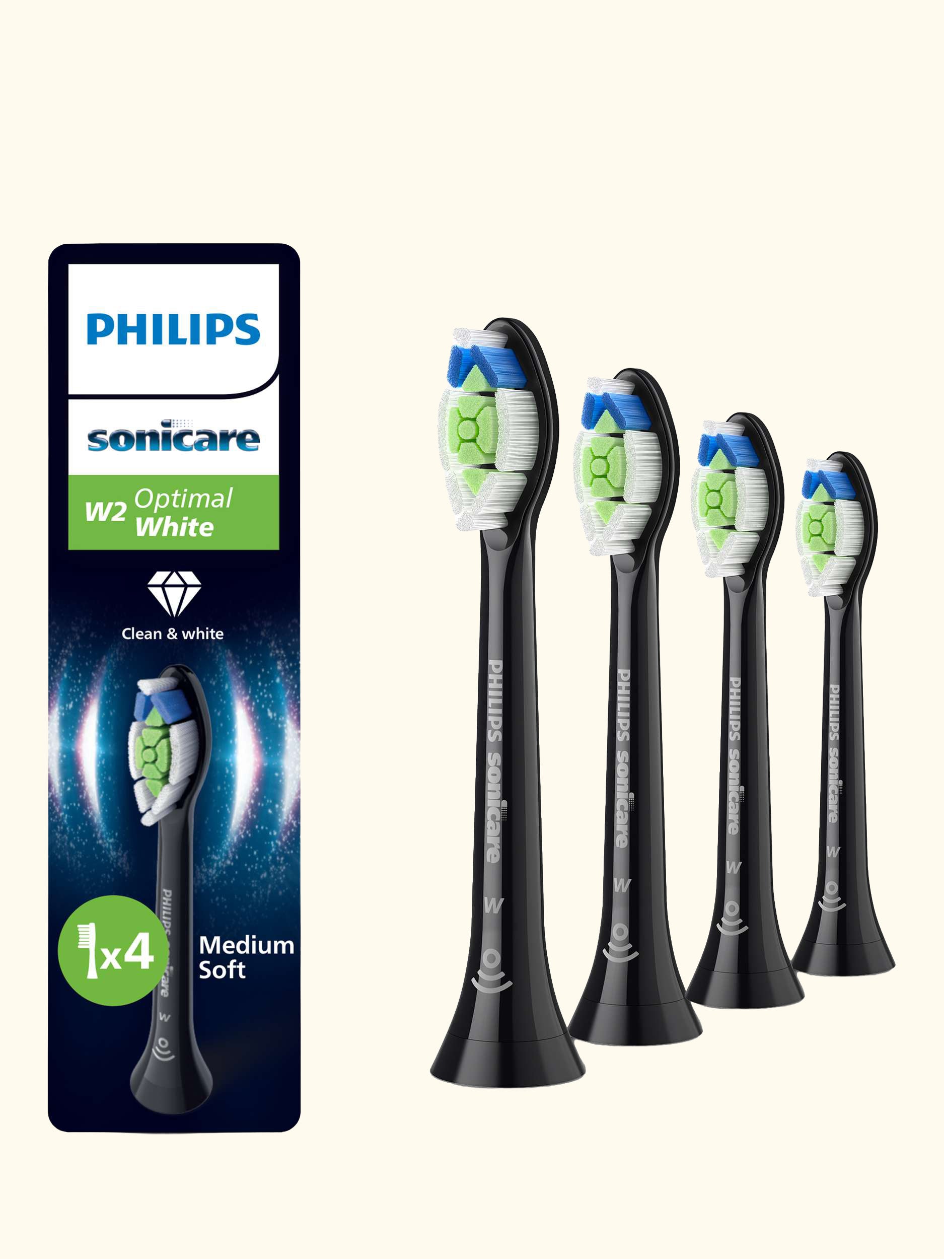 Sonicare HX6064/88 W2 Optimal White, Replacement Toothbrush Heads, Pack of 4, Black