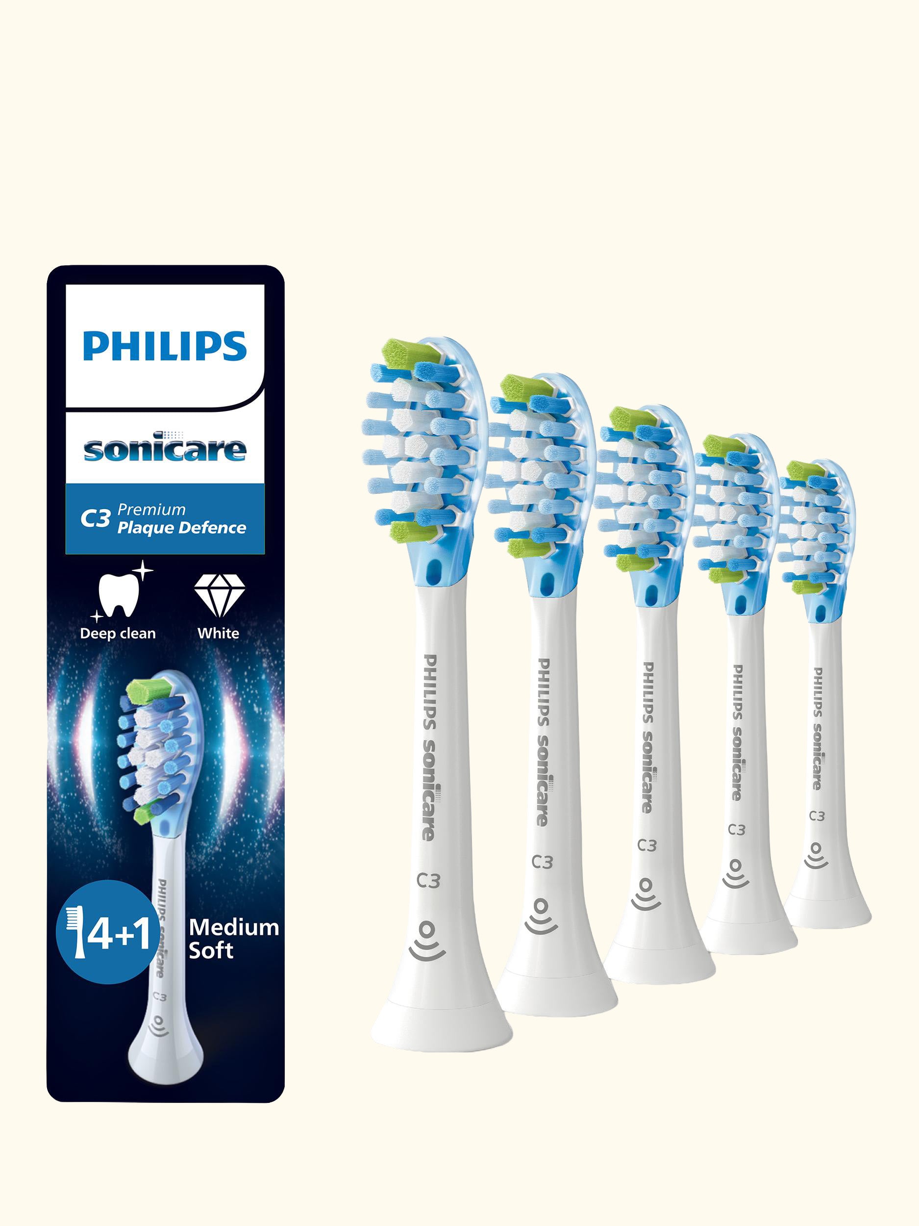 Sonicare HX9045/87 C3 Premium Plaque Defence Replacement Toothbrush Heads, Pack of 5, White