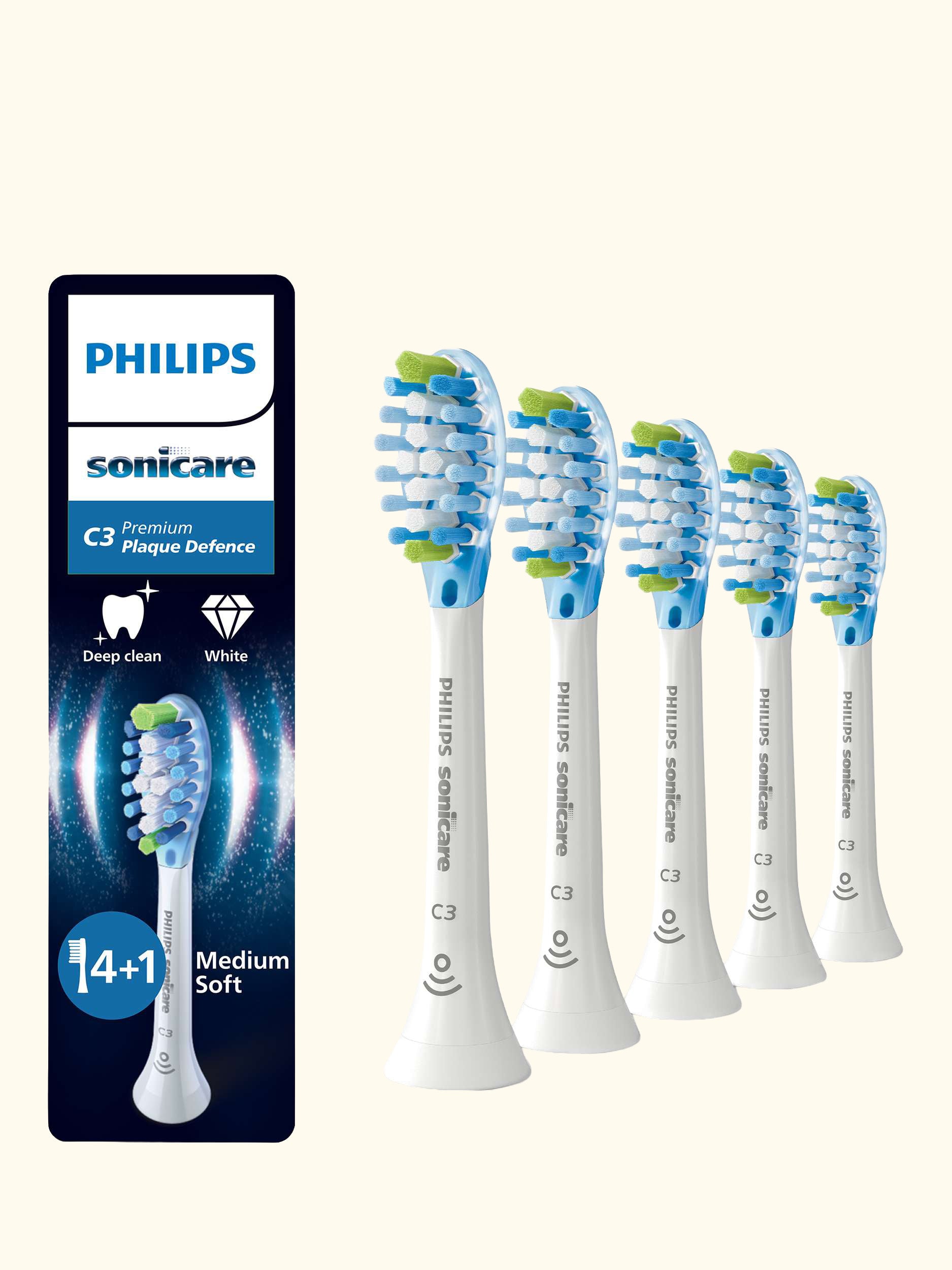 Sonicare HX9045/87 C3 Premium Plaque Defence Replacement Toothbrush Heads, Pack of 5, White