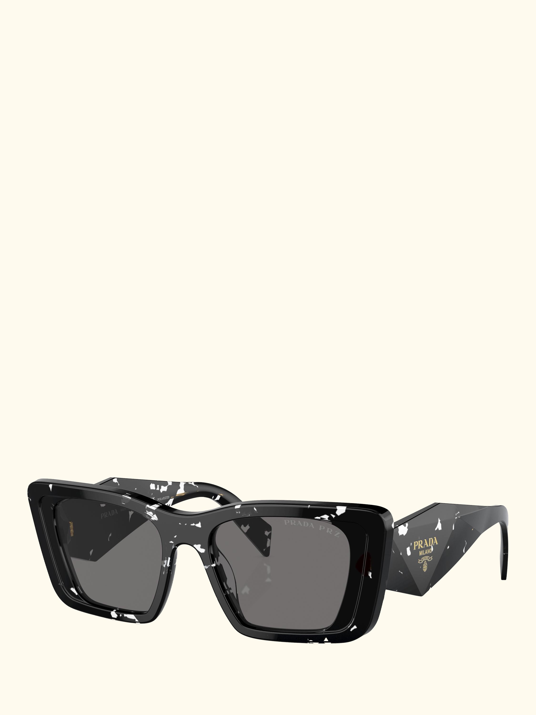 PR 08YS Women's Polarised Cat's Eye Sunglasses, Black Crystal Tortoise/Grey