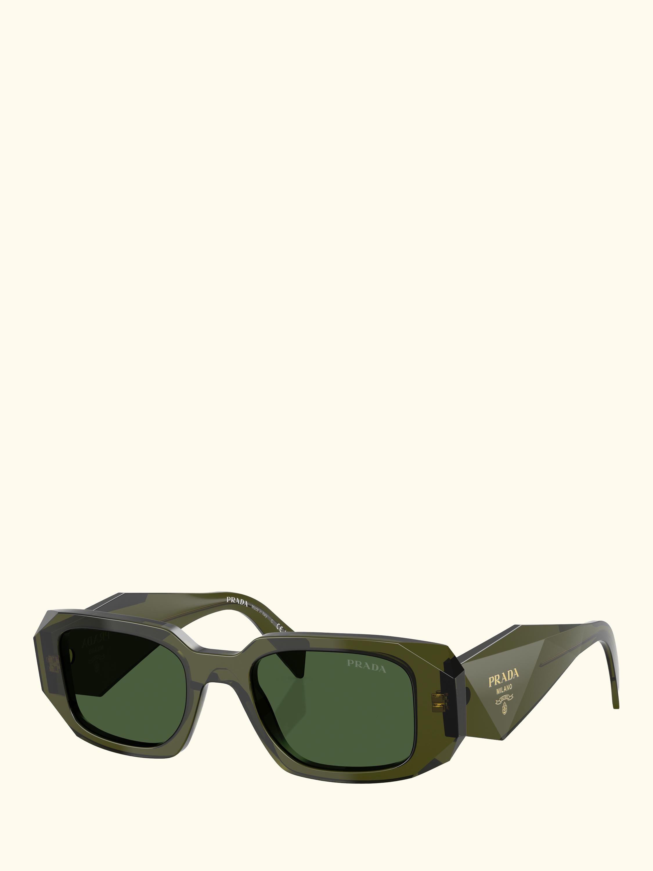 PR 17WS Women's Rectangular Sunglasses, Transparent Bottle/Green