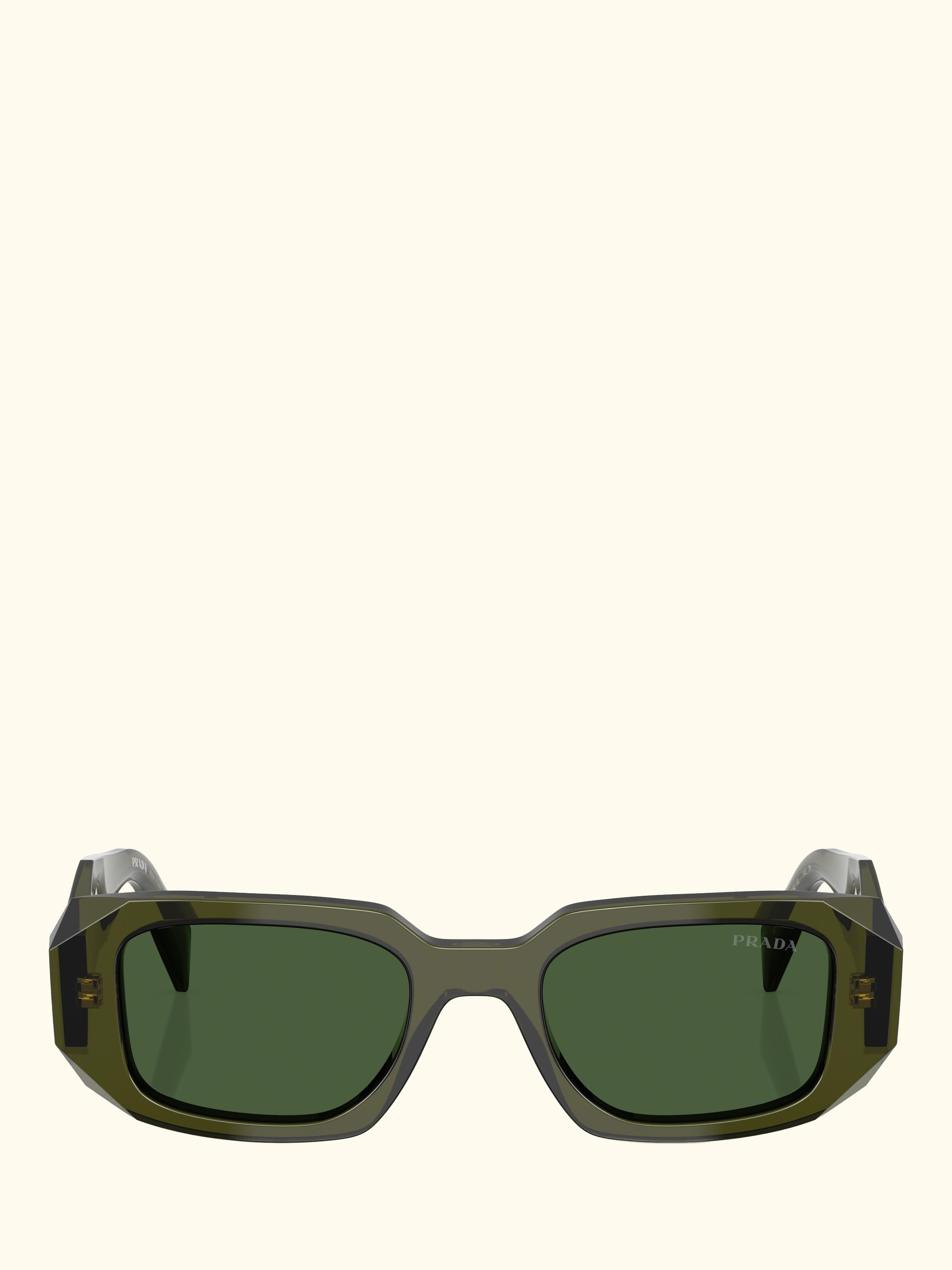 PR 17WS Women's Rectangular Sunglasses, Transparent Bottle/Green