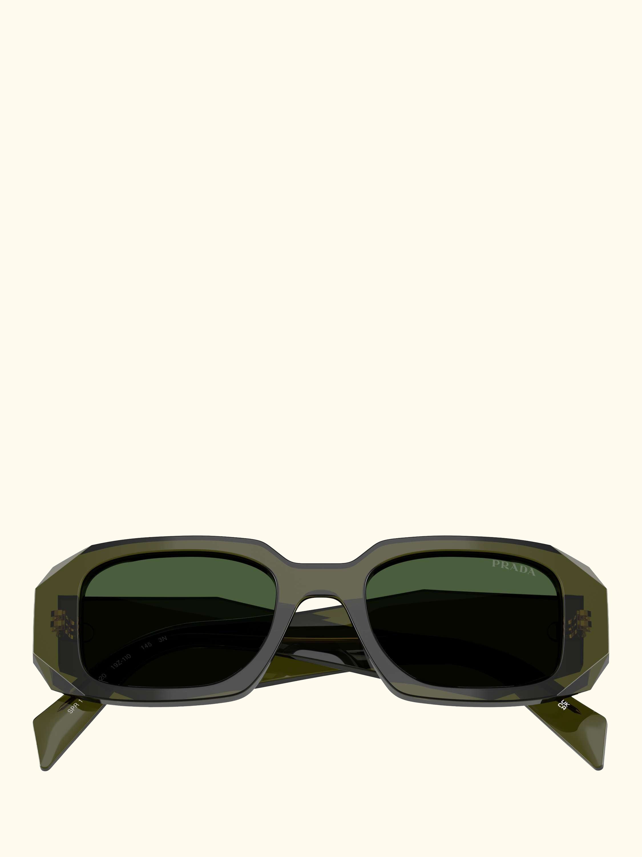 PR 17WS Women's Rectangular Sunglasses, Transparent Bottle/Green