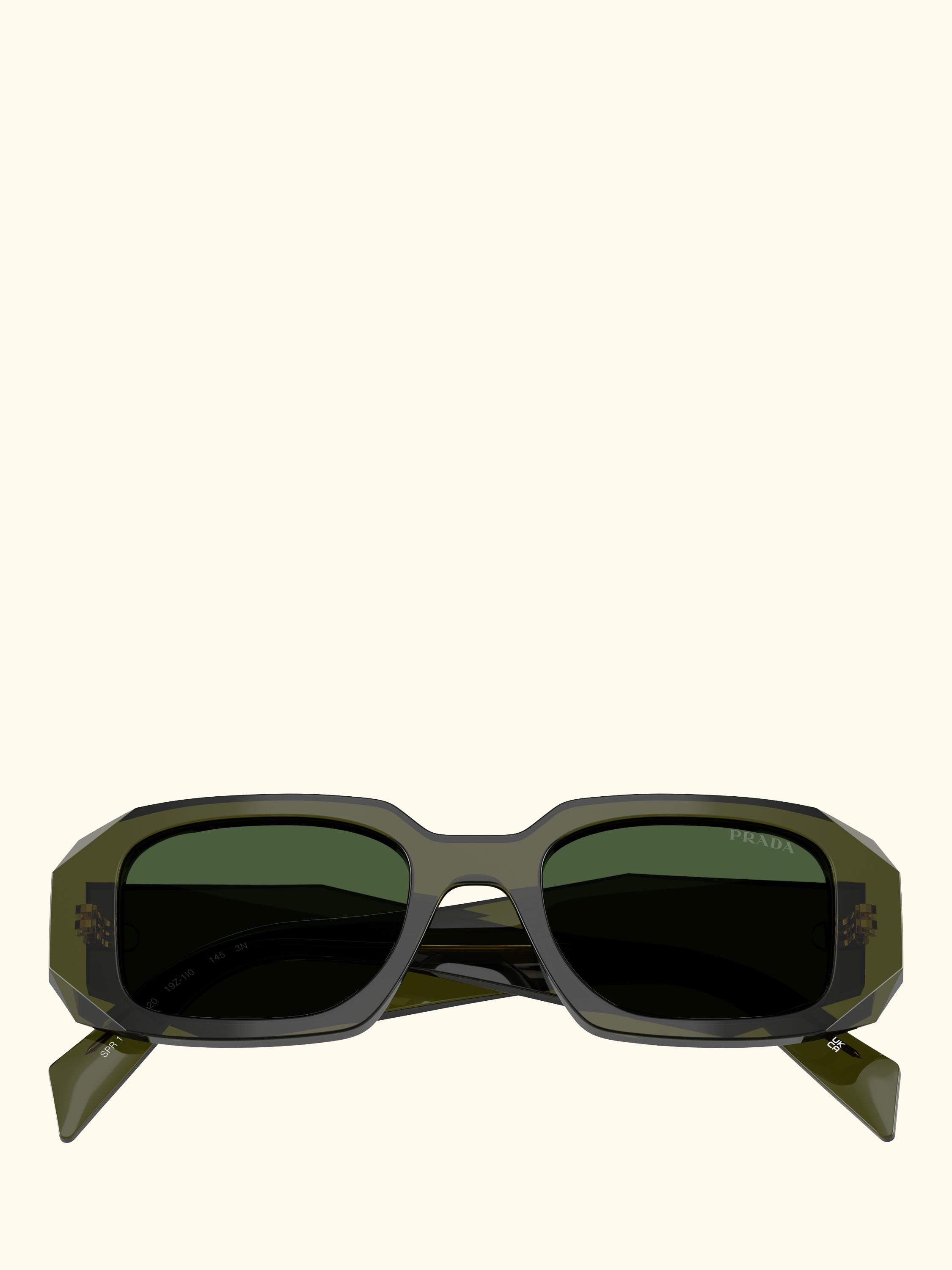 PR 17WS Women's Rectangular Sunglasses, Transparent Bottle/Green