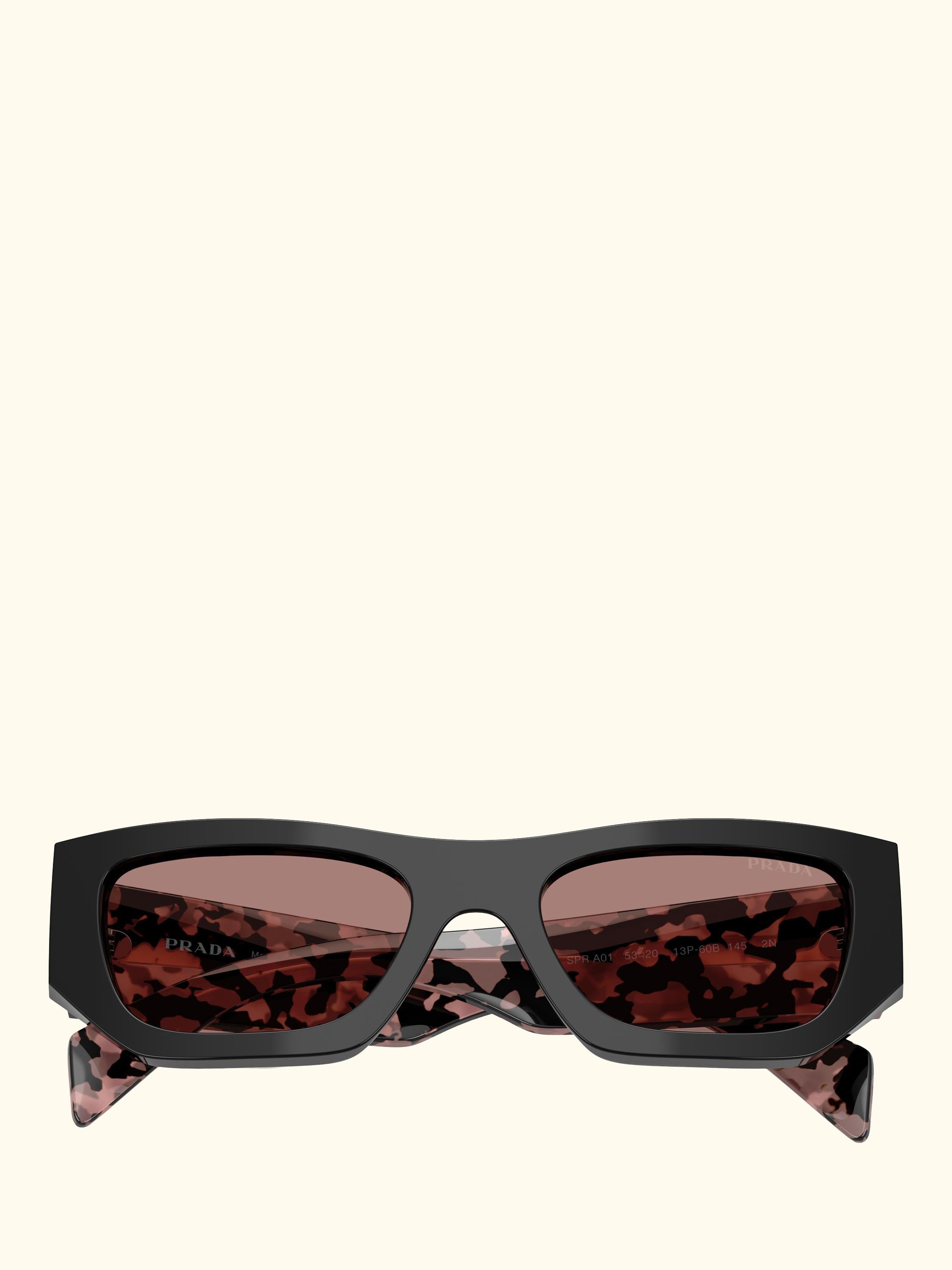 PR A01S Women's Rectangular Sunglasses, Black Multi/Pink
