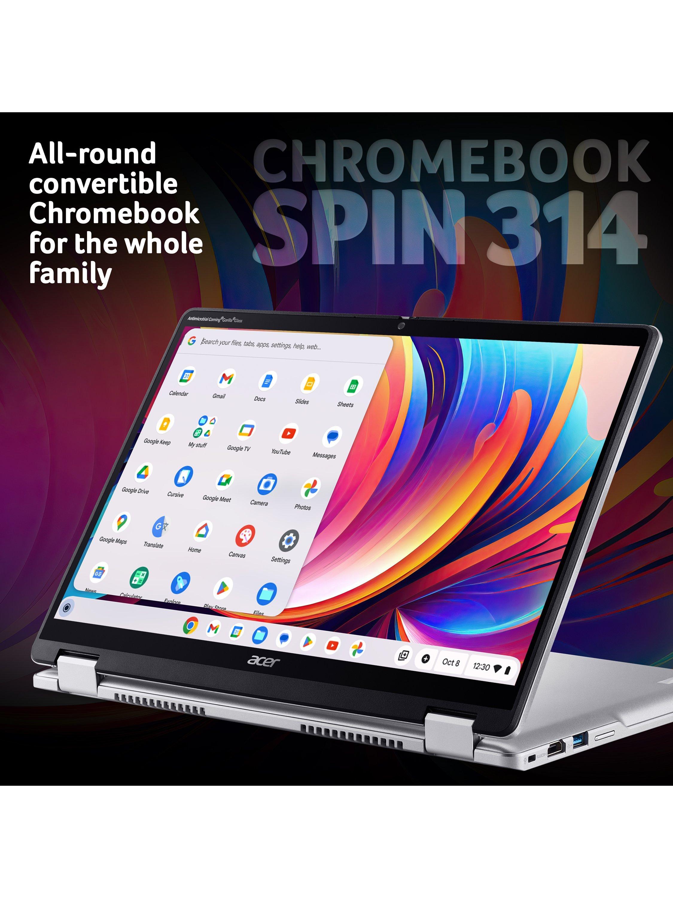 Spin 314 Chromebook, Intel N100 Processor, 4GB RAM, 128GB eMMC, 14” WUXGA Touchscreen, Silver